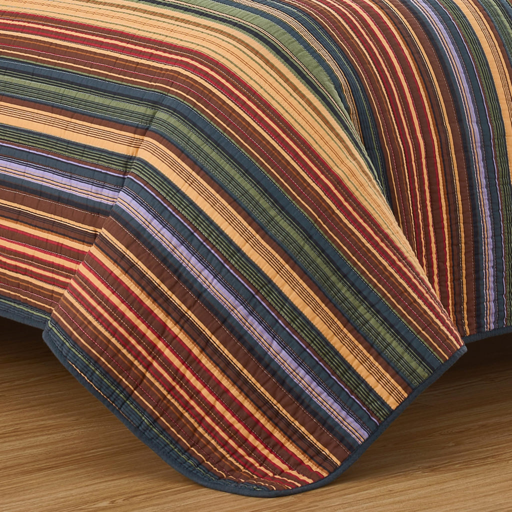 Chezmoi Collection Avery Striped Cotton Quilt Set Twin Size, 2-Piece Soft Pre-Washed 100% Cotton Quilt, Multi-Color Brown