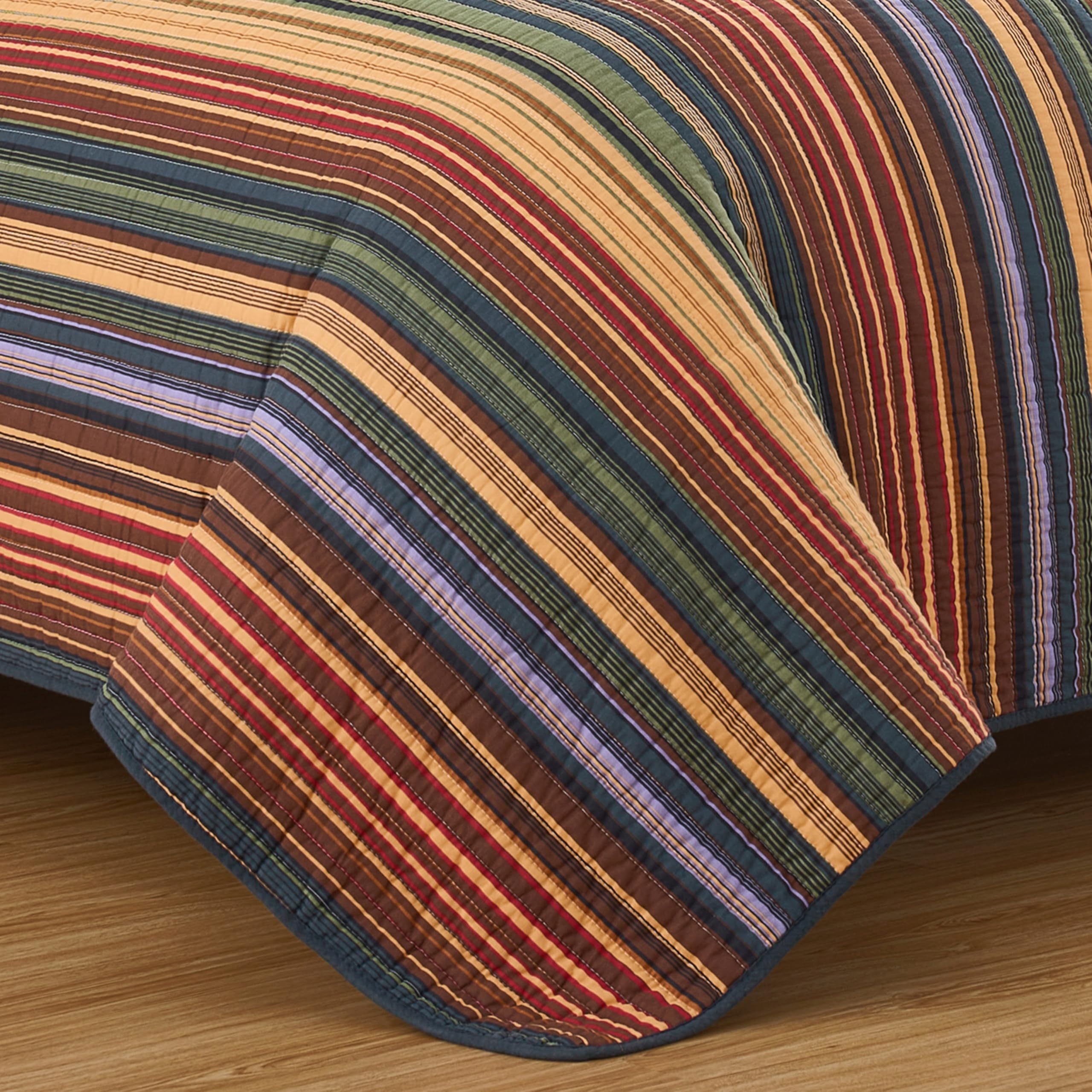 Chezmoi Collection Avery Striped Cotton Quilt Set Twin Size, 2-Piece Soft Pre-Washed 100% Cotton Quilt, Multi-Color Brown