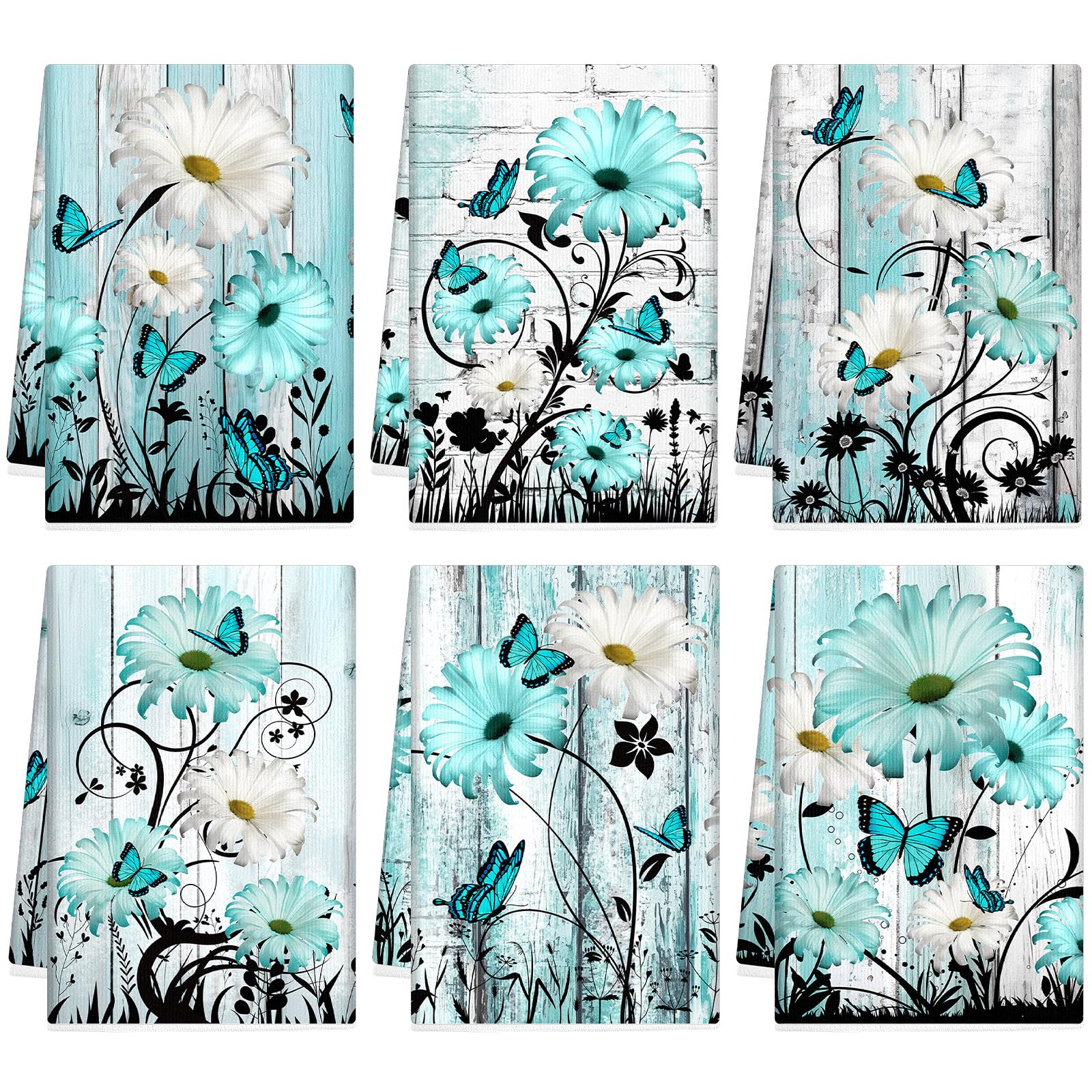 Breling Set of 6 Summer Beach Kitchen Towels Coastal Dish Towel Bathroom Decorative Sea Palm Trees Cloths for Kitchen Bathroom Home Cooking Housewarming Gifts, 14 x 21 Inch