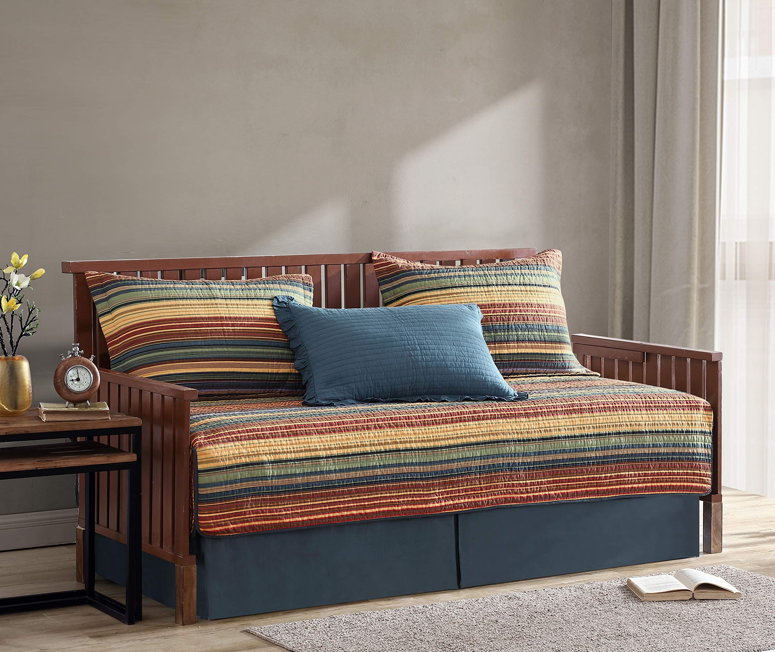 Chezmoi Collection Avery Striped Cotton Quilt Set Twin Size, 2-Piece Soft Pre-Washed 100% Cotton Quilt, Multi-Color Brown