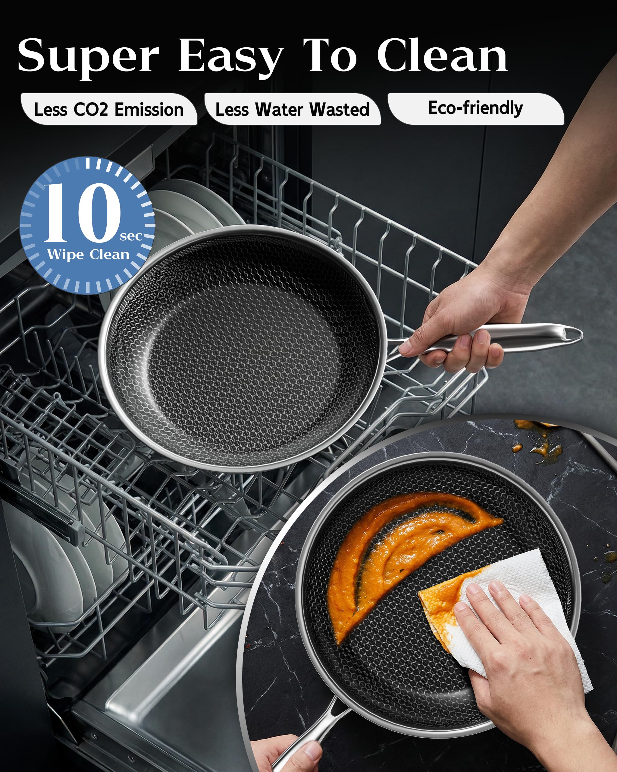 Nonstick Frying Pan with Lid 7-Inch, Durable Stainless Steel Skillet, Induction & Oven Safe 500°F, PFOA-Free Scratch-Proof, Dishwasher Safe, Stay-Cool Handle, Silver Kitchen Cookware