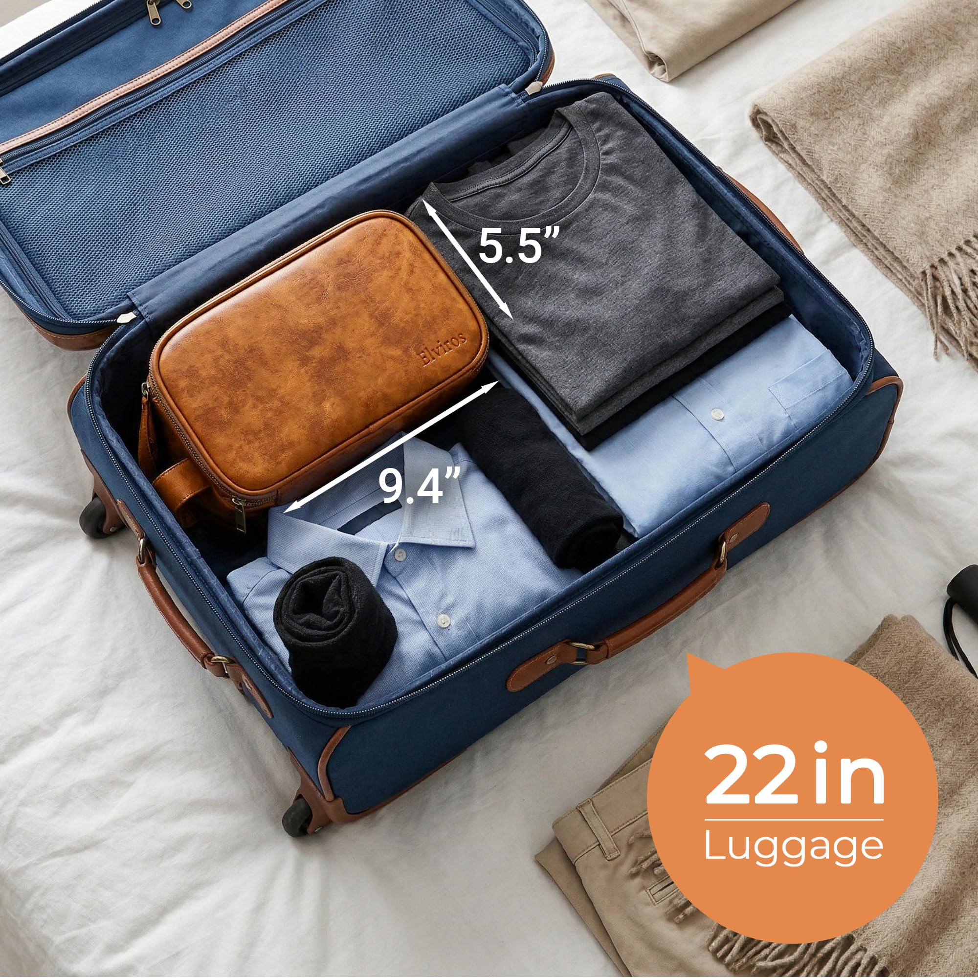 Elviros Travel Toiletry Bag for Men, Shaving Dopp Kit Water-resistant Bathroom Small Toiletries Organizer PU Leather Cosmetic Bags