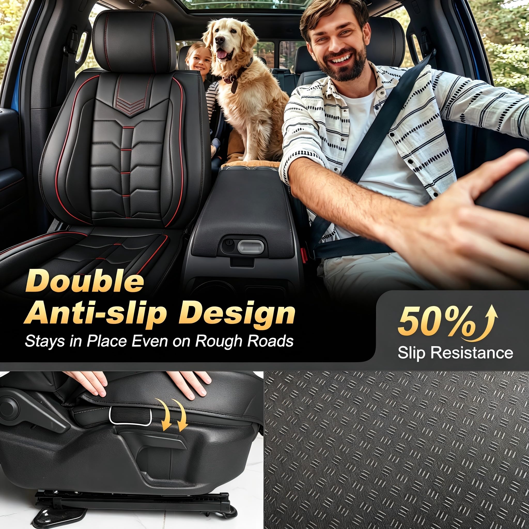 AOMSAZTO Seat Covers Fit for Ford F150 : 2009-2024 2025 2026 - F250/F350/F450 2017-2024 2025 2026 Truck Pick-up Front Car Seat Covers Faux Leather(Blackline, 2PCS Front)