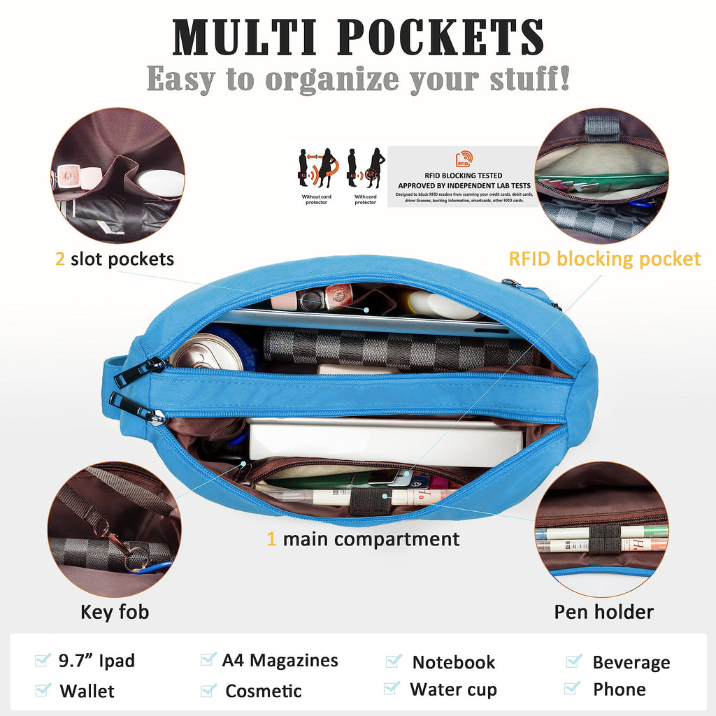 VOLGANIK ROCK RFID Purses for Women Fabric Nylon Multi Pocket Crossbody Bag Ladies Travel Handbag