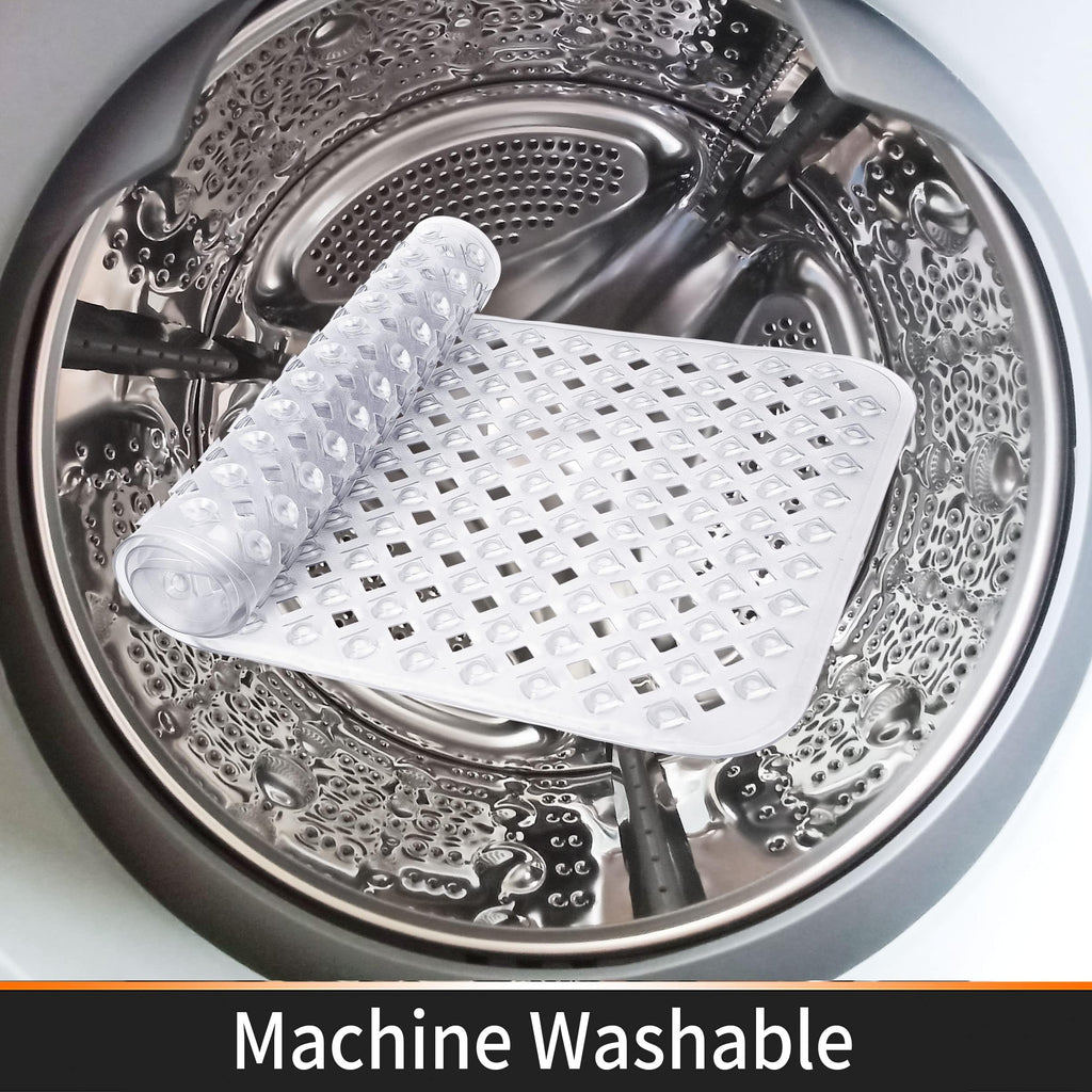 Yimobra Square Shower Mat Non Slip, Super Strong Suction Cups, 21"X21" Bath Tub Mat with Drain Holes, Machine Washable Fast Draining Bath Mats, Bathroom Essentials,Black
