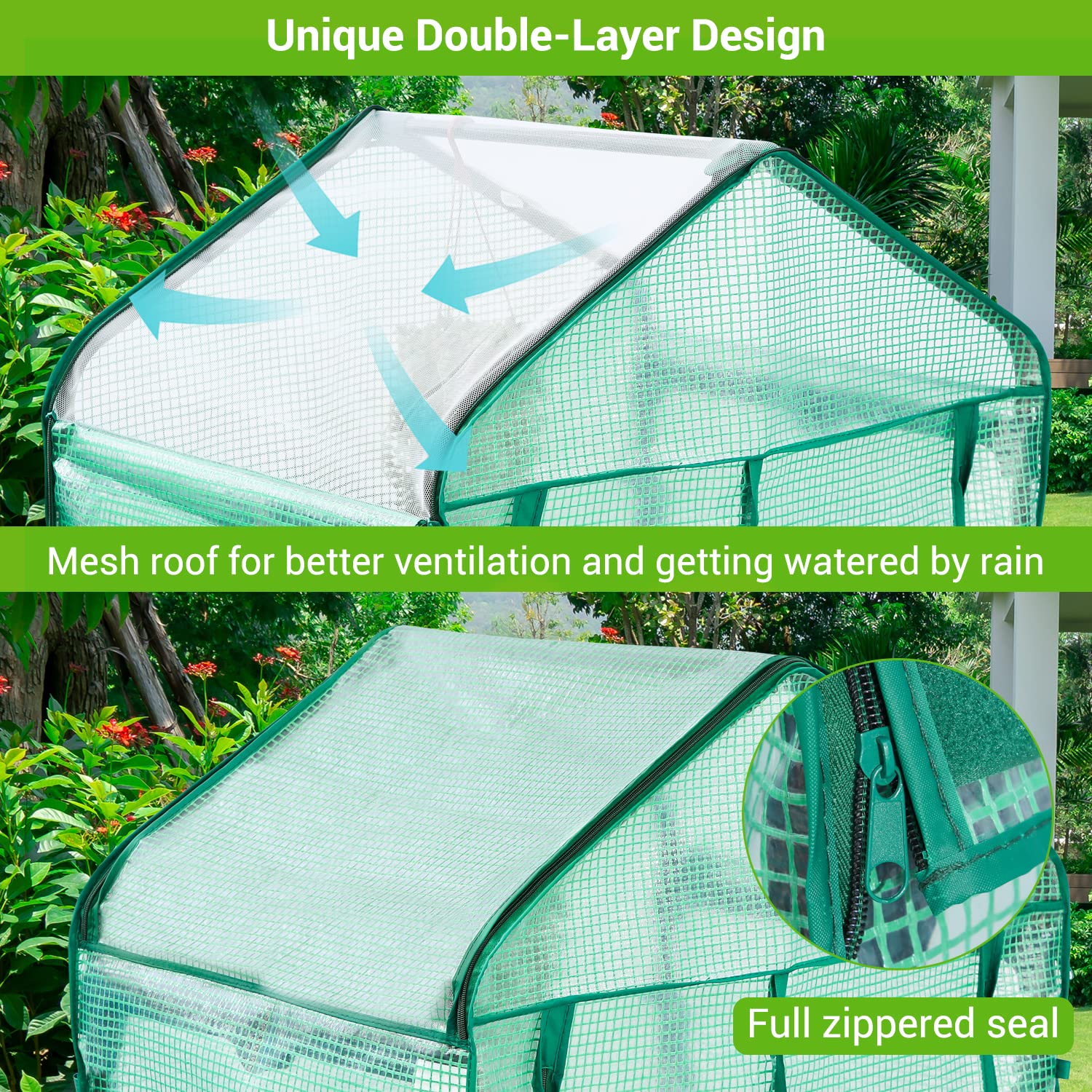 Mini Greenhouse with Screen Roof, Ohuhu Upgraded Portable 4 Tier Small Greenhouses for Outdoors Indoor with Reelable Door, Heavy Duty Plastic Green House for Outside Garden Patio Yard Porch Balcony