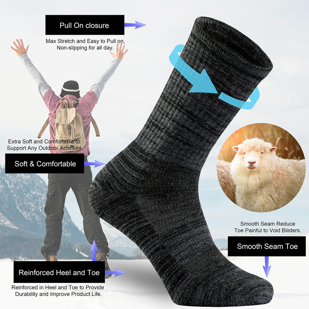 Ortis Men's Extra-Fine Merino Wool Cushioned Crew Socks with Light Weight Moisture Control Comfy for Men Outdoor Hiking Hiker