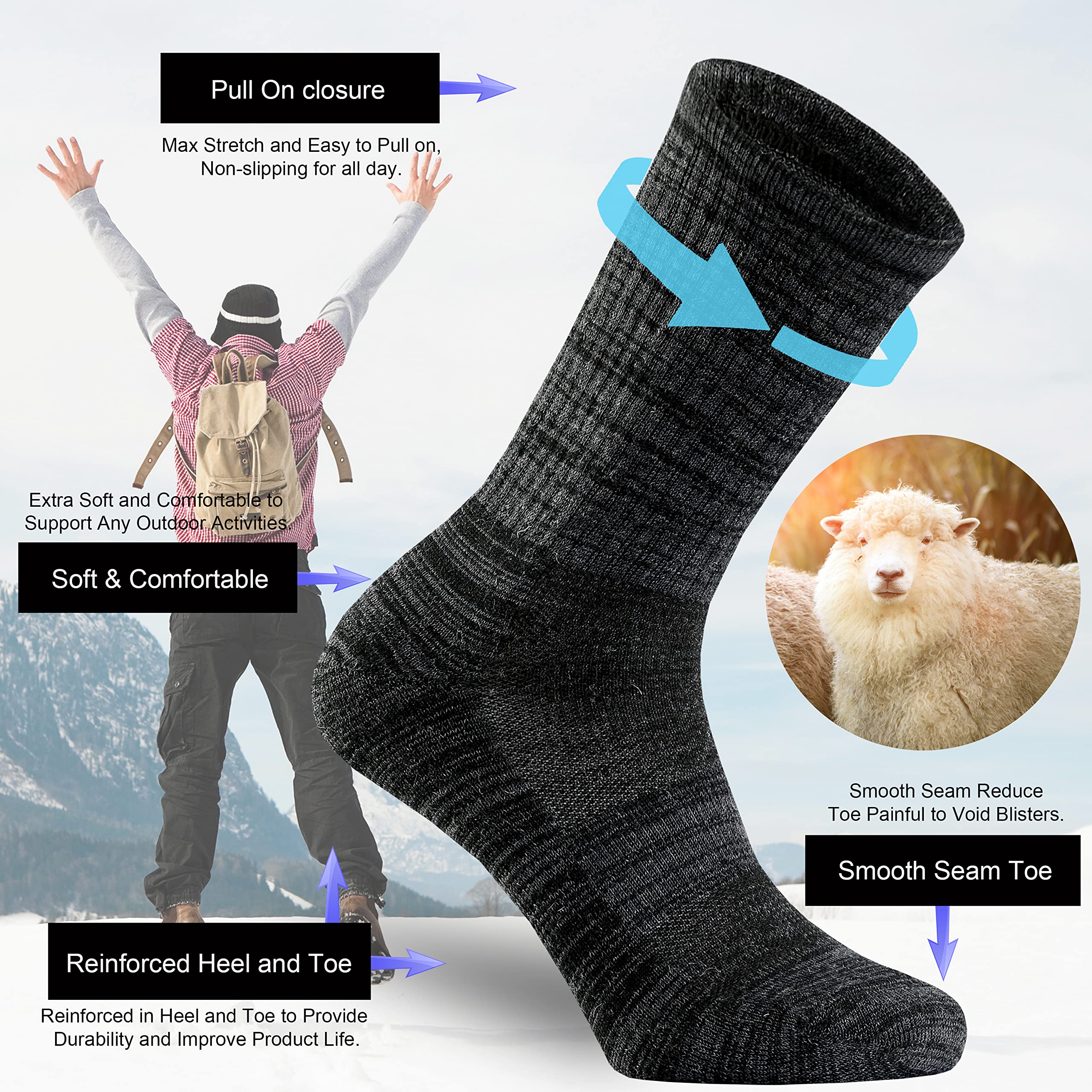 Ortis Men's Extra-Fine Merino Wool Cushioned Crew Socks with Light Weight Moisture Control Comfy for Men Outdoor Hiking Hiker