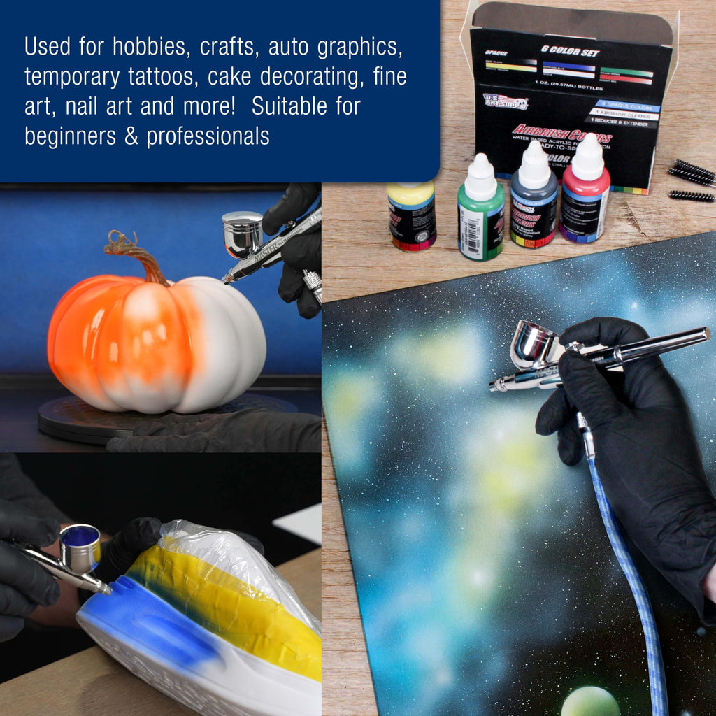 Master Airbrush Cool Runner II Airbrush Kit with Dual Fan Air Compressor, 3 Airbrushes, 6 Color Acrylic Paint Set, Cleaning Brushes & How-To Air Brush Manual, Gravity & Siphon Feed