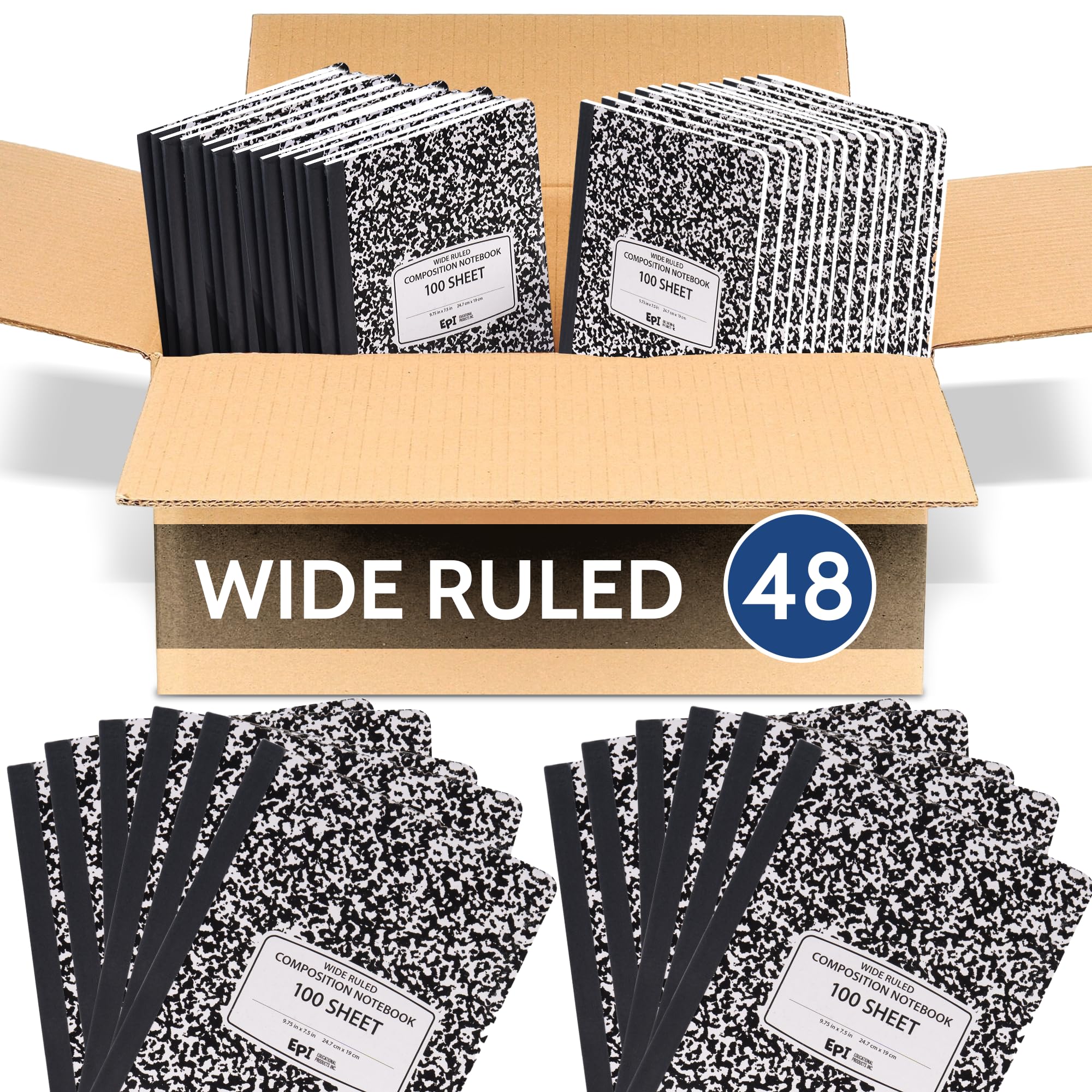 3 Pack - EPI Marble Hardcover Wide Ruled Composition Notebook | 200 Pages (100 Sheets), 9.75 x 7.5 in, Sturdy Sewn Binding | School, Office, Journaling, Notes