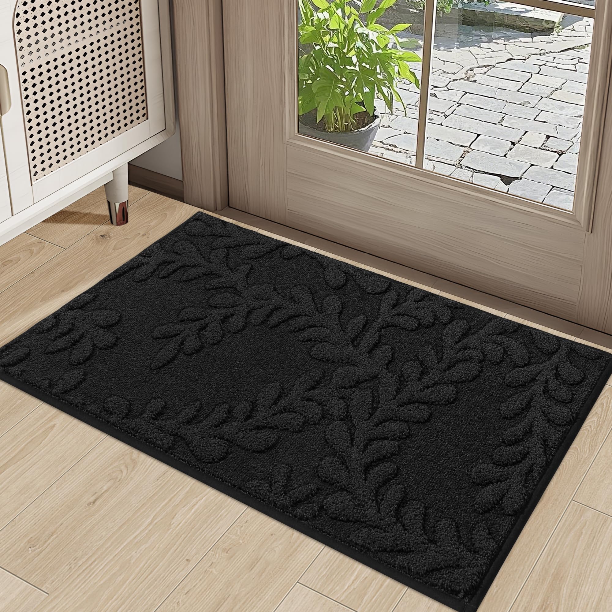 BEQHAUSE Door Mats 20”x32”, Non-Slip TPR Backing Entryway Doormat, Super Absorbent Welcome Mat for Front Door, Mud Shoes & Paws, Washable Entry Rugs, Black
