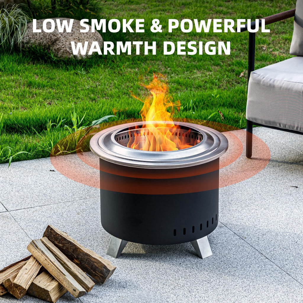 Verdeluxe Smokeless Fire Pit,22 Inch Stainless Steel Firepit, Outdoor Wood Burning Fire Pit with Cover,Smokeless Firepits for Outside Backyard Patio Garden Camping Bonfire
