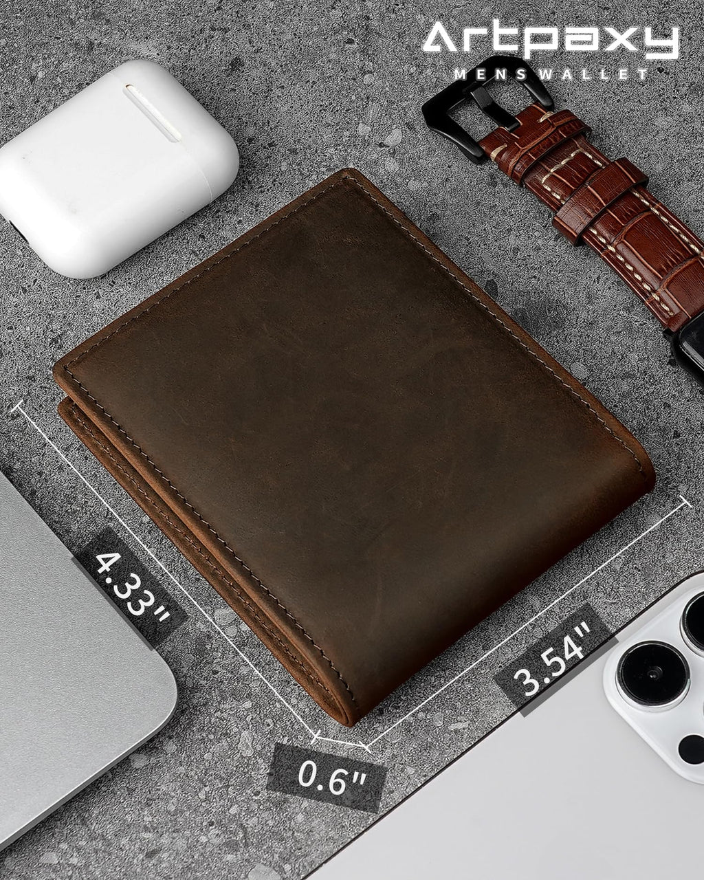 Artpaxy Mens Wallet Genuine Leather Bifold RFID Blocking Wallet for Men with 1 ID Window 13 Card Holders 2 cash pockets 1 Gift Box