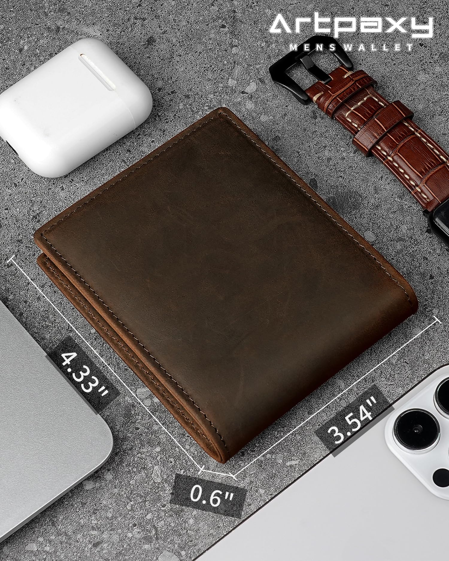 Artpaxy Mens Wallet Genuine Leather Bifold RFID Blocking Wallet for Men with 1 ID Window 13 Card Holders 2 cash pockets 1 Gift Box