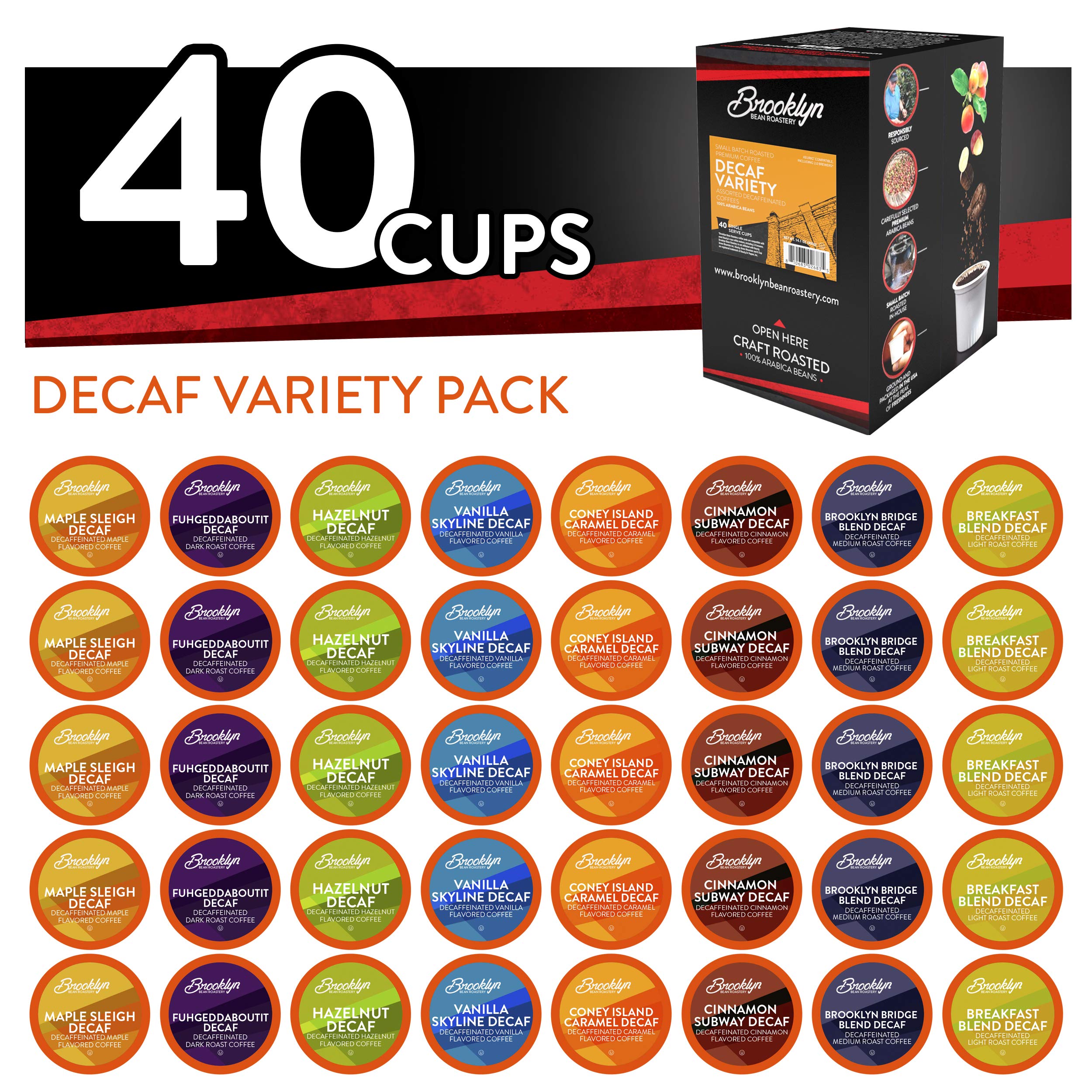 Brooklyn Beans Coffee Pods, Medium Roast Gourmet Variety Pack - Compatible with Keurig K Cup Brewers Including 2.0 Machines, 40 Count