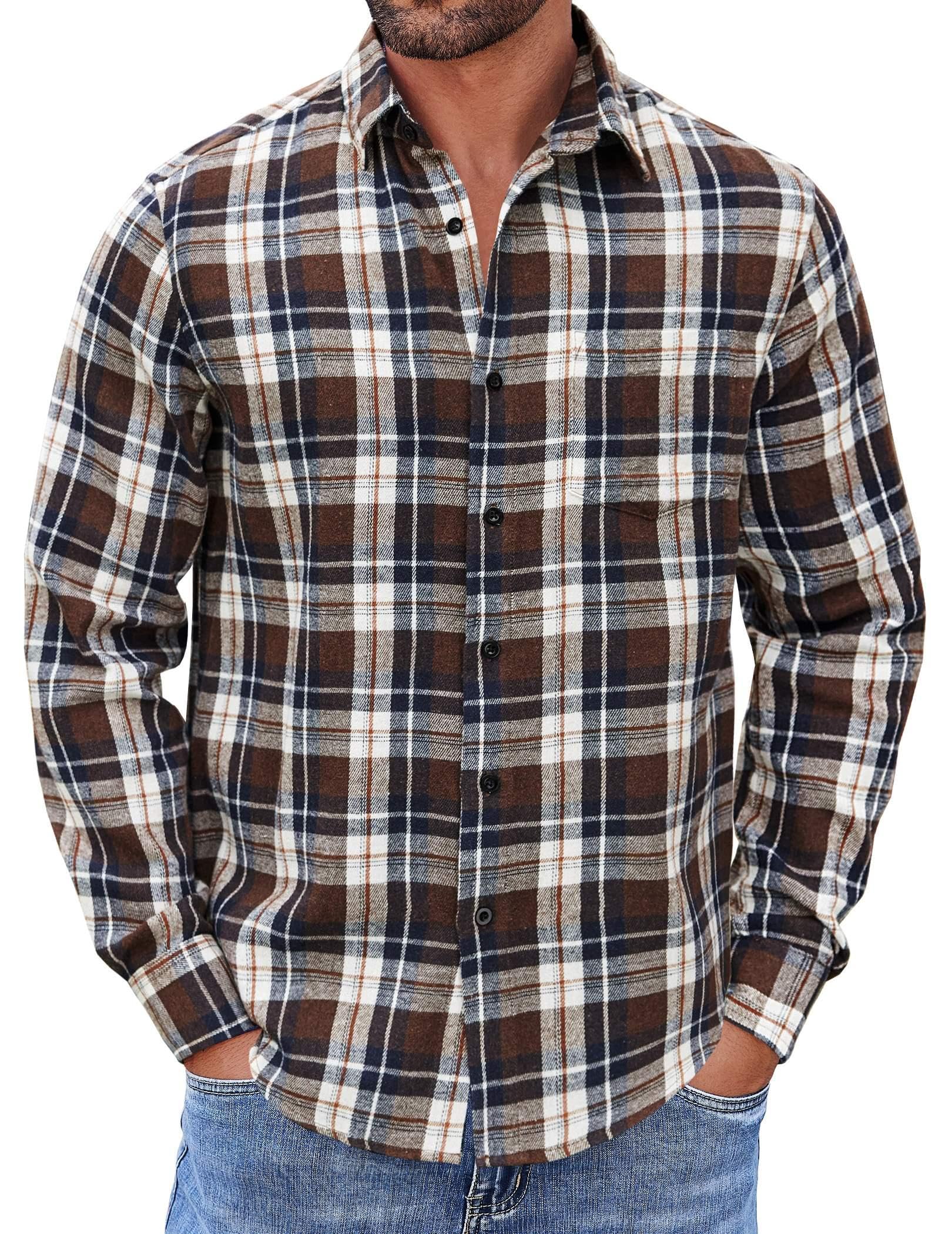 COOFANDY Mens Flannel Shirts Long Sleeve Button Down Shirt with Pocket Casual Shirts Work Shirts for Men