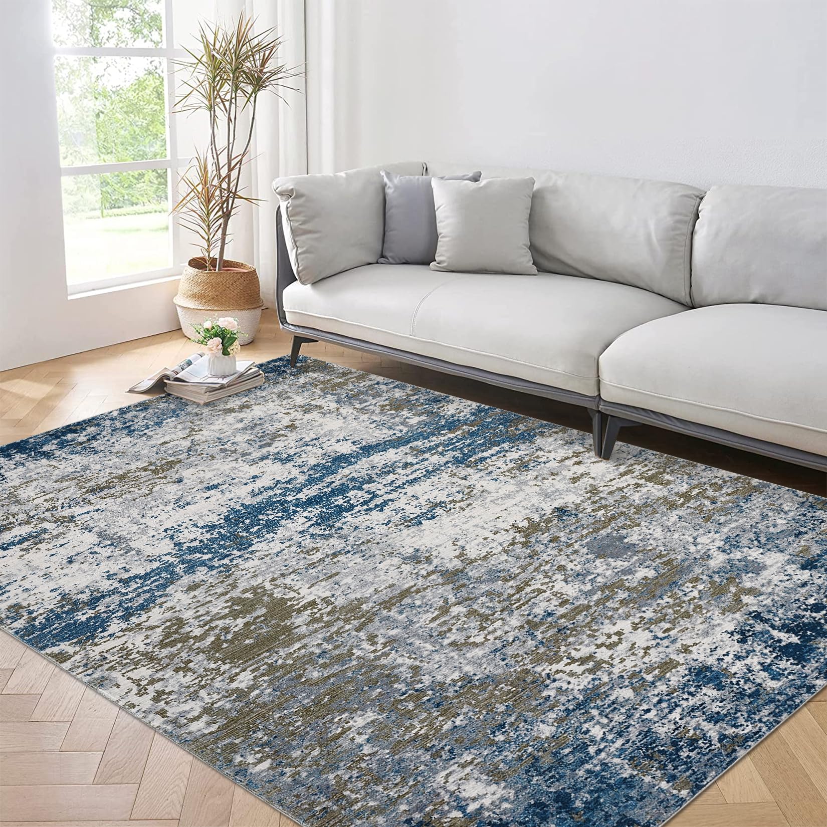 ROYHOME Modern Scalloped Abstract 2x3 Area Rug Non Slip Non Shedding Low Pile Stain Resistant Rug for Entryway Kitchen Bedroom,Black Yellow