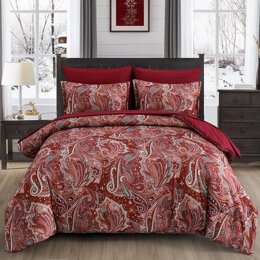 DJY Black Paisley Comforter Set Full Size 7 Piece Bed in a Bag Black and Grey Boho Paisley Pattern Comforter Set Soft Lightweight Microfiber Reversible Bedding Set for All Season