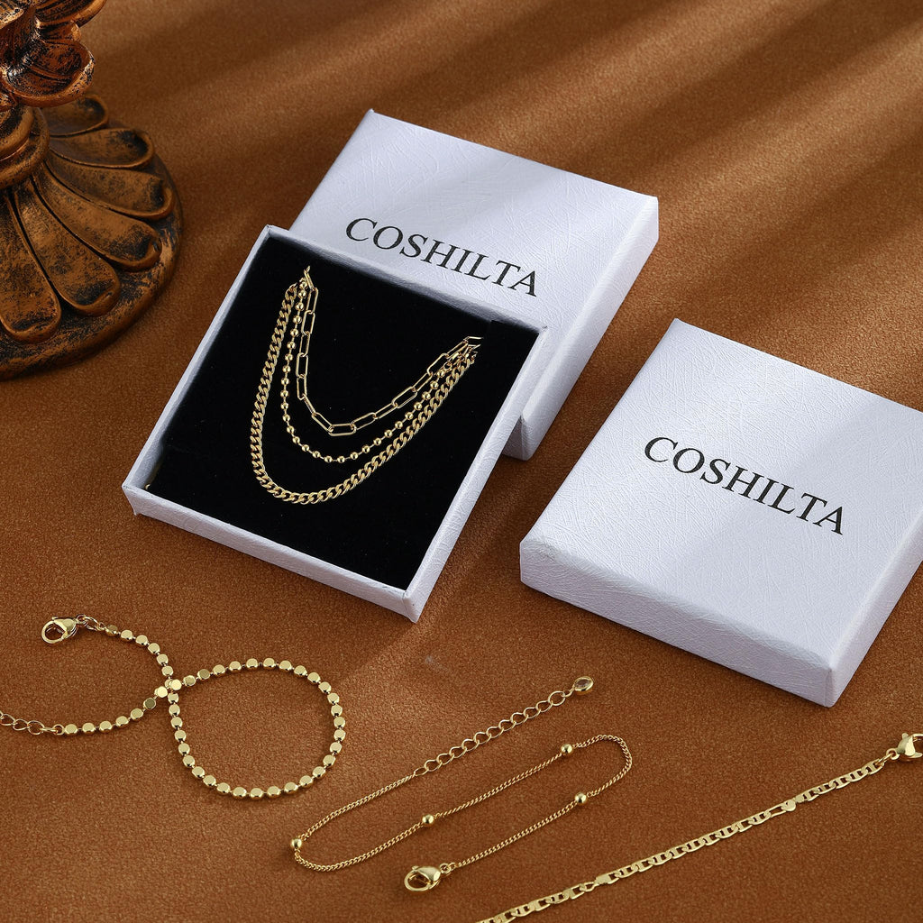 Coshilta Gold Bracelets for women 14K Gold Bangle Bracelet Stack - Adjustable Waterproof Trendy Bracelets Gold Filled Stacks Bangles Link Chain Gold Bracelet Non Tarnish for Women Jewelry Gifts