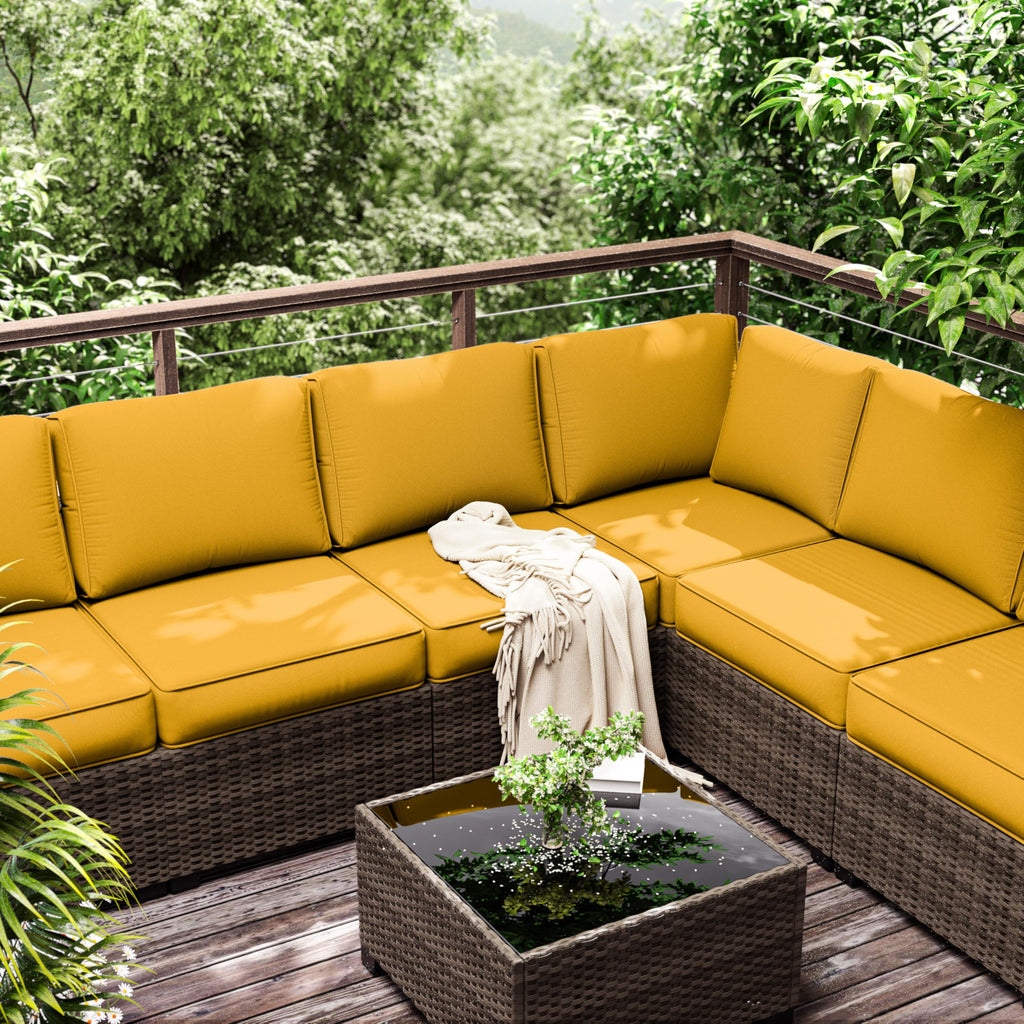 Outdoor Furniture Replacement Cushions, 5" Foam Foam High-Density, Fits 6-seat Sectional Rattan Conversation Set, 14 Piece Patio Water-Resistant Replacement Sofa Cushions, Liner&Cover