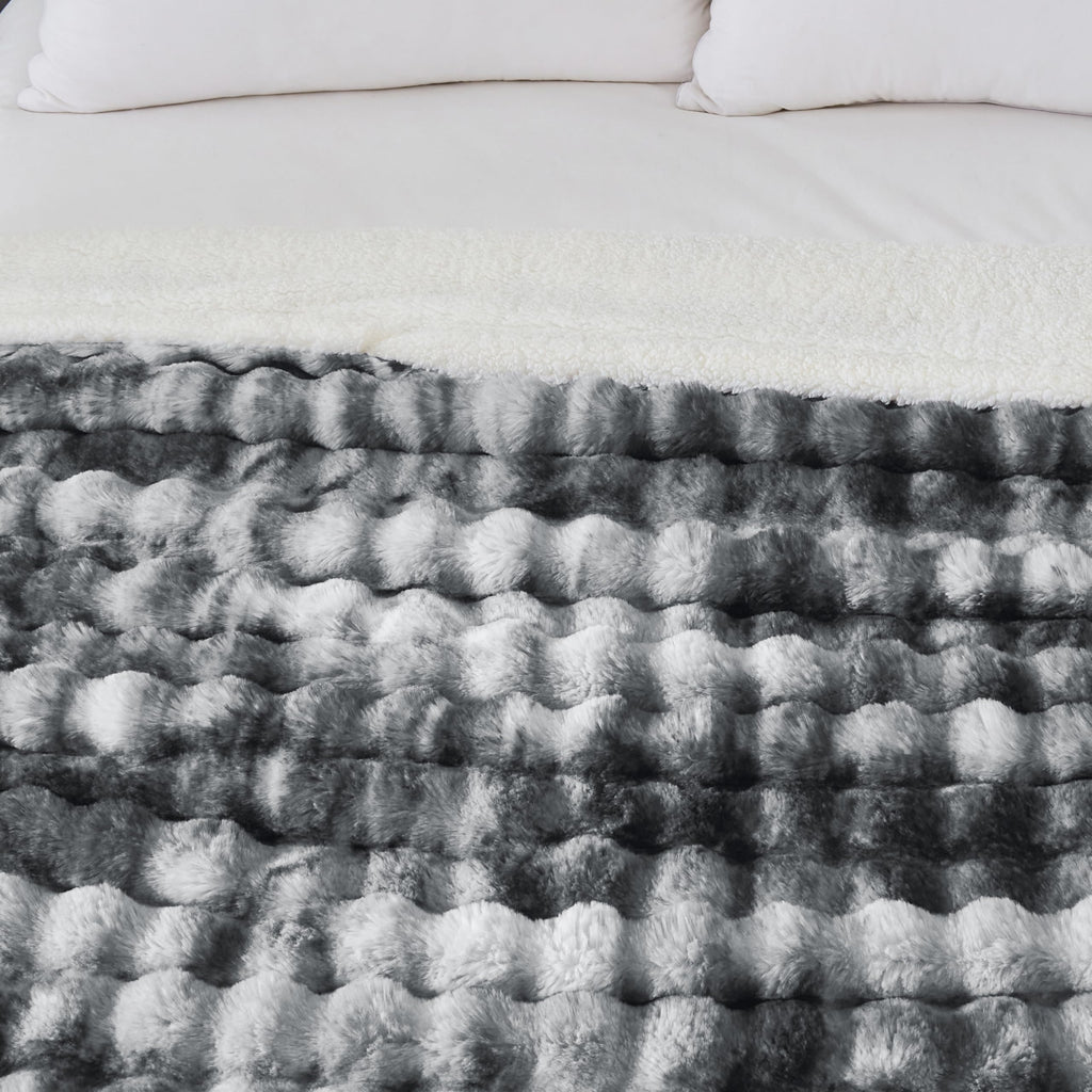 50x60 Inches Ultra-Soft Fuzzy Faux Fur Plush Throw Blanket - Thick, Warm Sherpa for Couch, Sofa, Bedroom, Camping - Decorative Blanket for Cozy Warmth, Bubble Grey