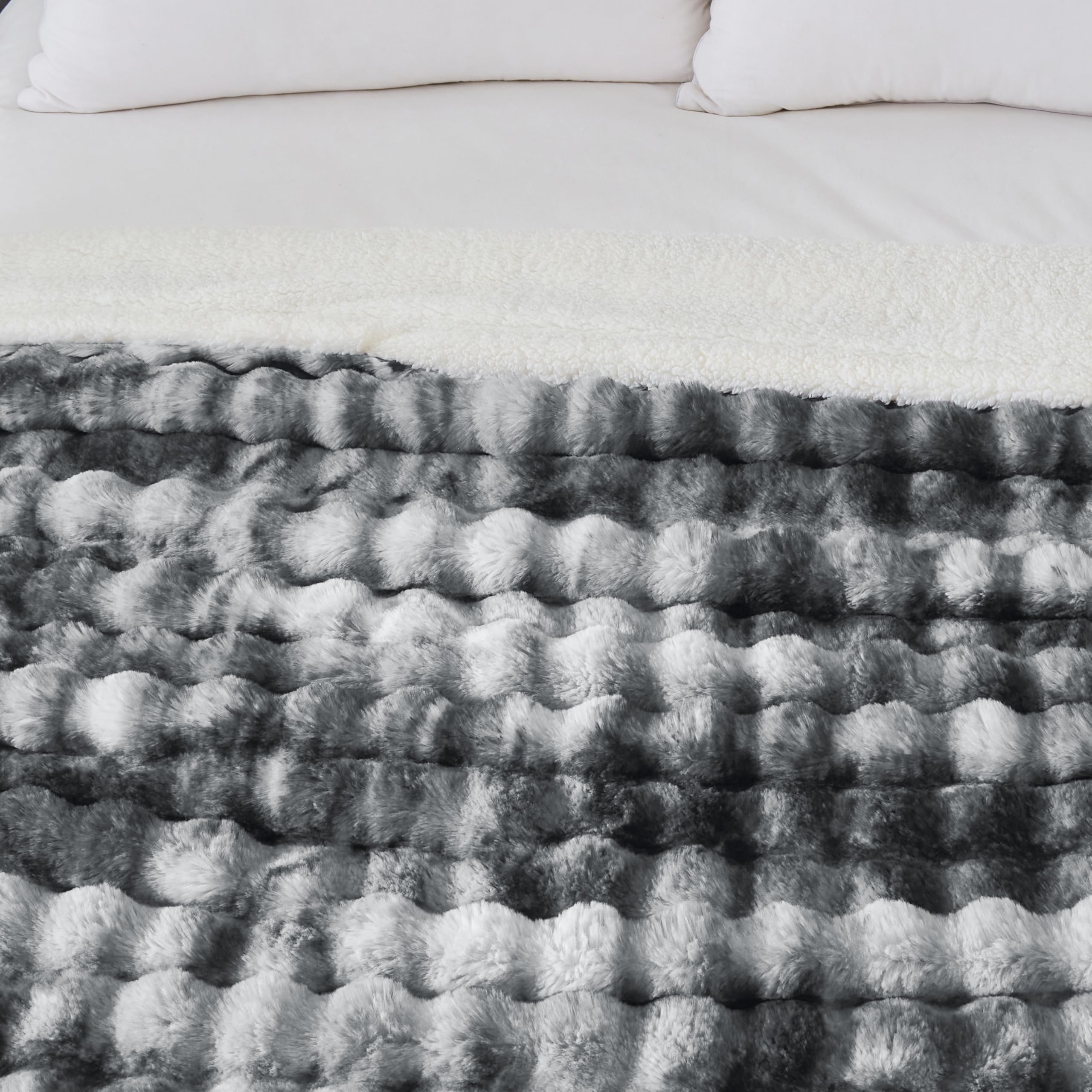 50x60 Inches Ultra-Soft Fuzzy Faux Fur Plush Throw Blanket - Thick, Warm Sherpa for Couch, Sofa, Bedroom, Camping - Decorative Blanket for Cozy Warmth, Bubble Grey
