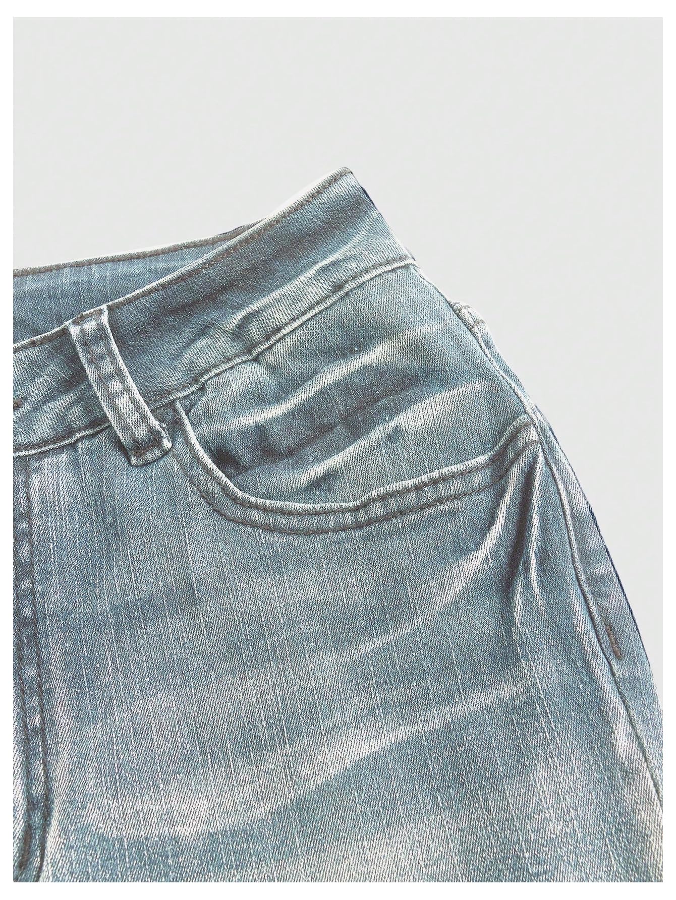 MakeMeChic Women's Bell Bottom Jeans Stretchy Flared Jeans Embroidered Y2K High Waist Denim Pants