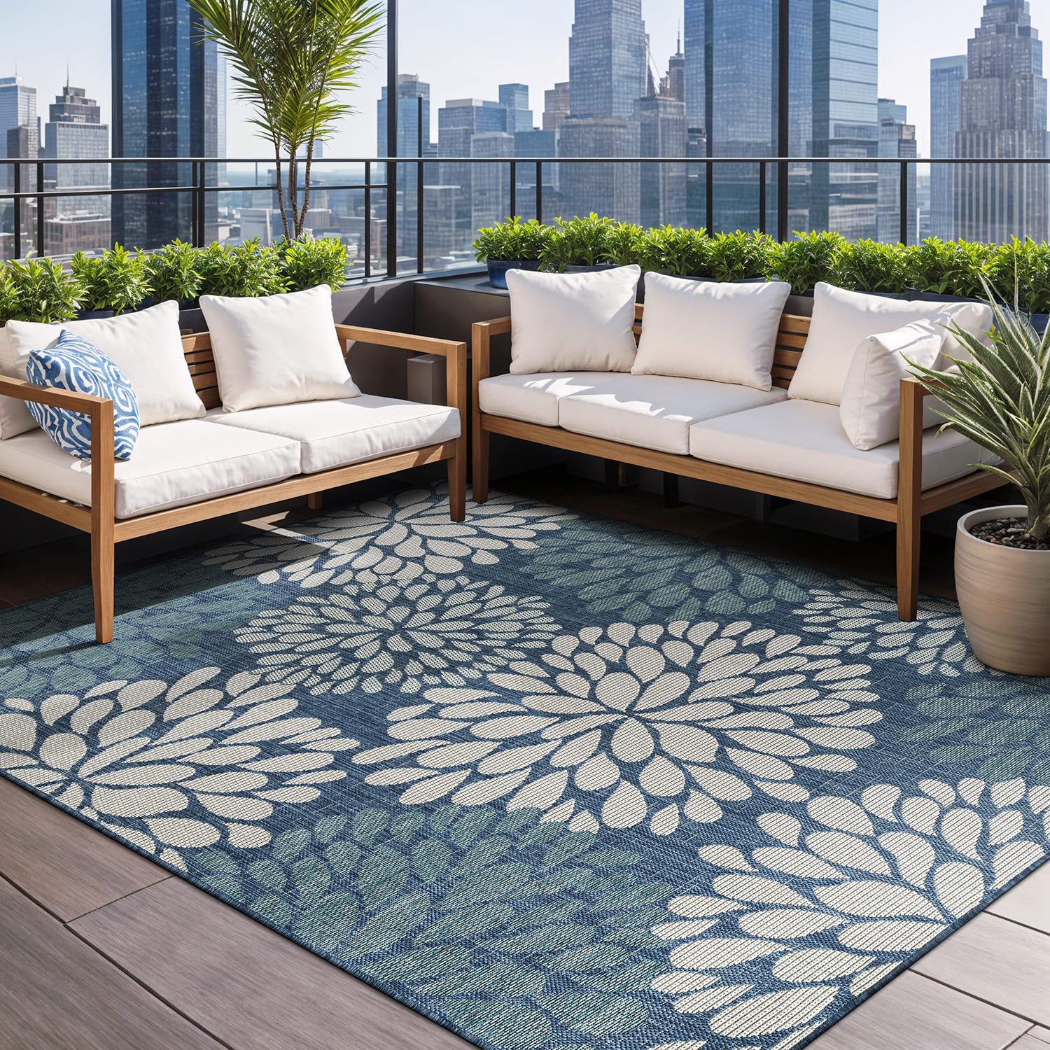 Beverly Rug Outdoor Rug 5x7 Modern Bordered Area Rugs for Indoor and Outdoor Patio Deck Porch Garden Waterproof Weather Sun Resistant Washable Outside Carpet (5 x 7 Beige)