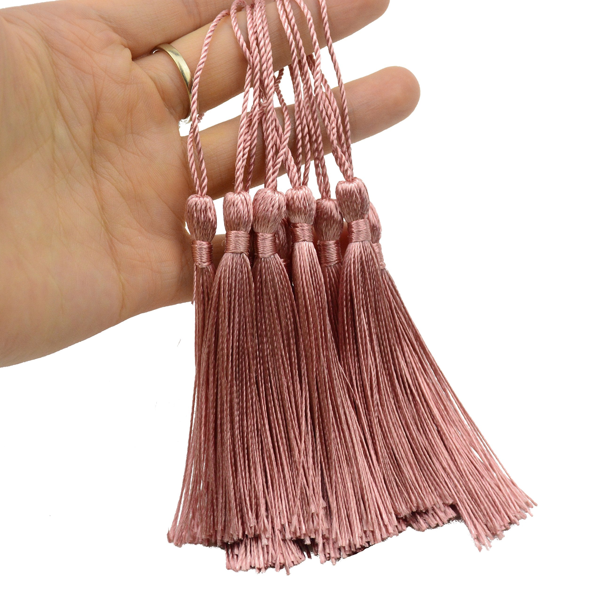 Makhry 100pcs 13cm/5 Inch Silky Floss Bookmark Tassels with 2-Inch Cord Loop and Small Chinese Knot for Jewelry Making, Souvenir, Bookmarks, DIY Craft Accessory (Dark Grey)