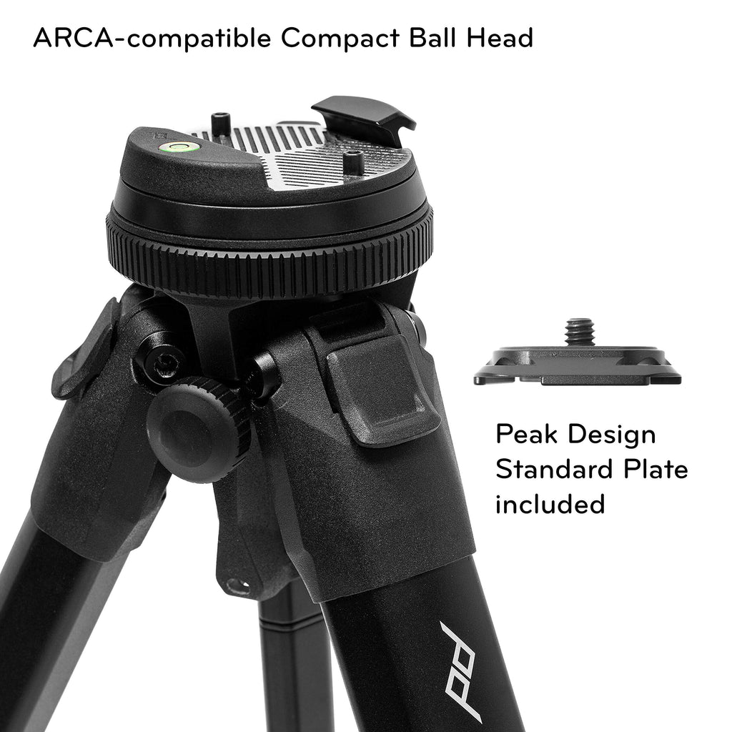 Peak Design Travel Tripod, Aluminum, Compact Design, Quick Setup and Takedown, Pro-Level Stability, Ergonomic Ball Head, Compact and Portable Travel Tripod for Camera and Phone, 20 lb Capacity
