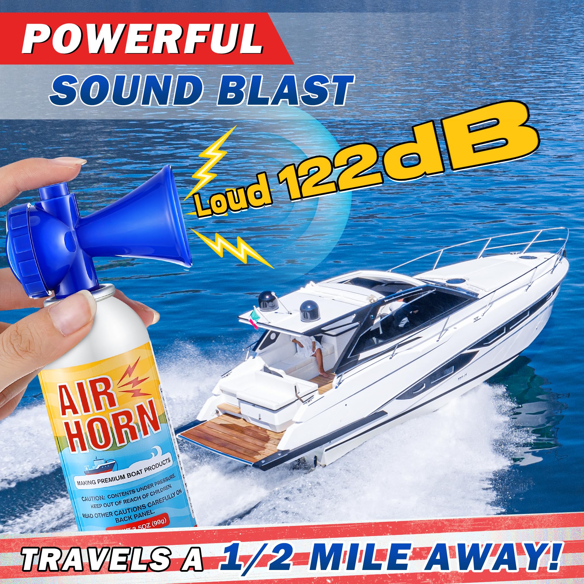 2 Pack 3.5oz Large Air Horn, 122DB Very Loud Air Horns Can, Marine Boat Horns for Safety, Meet Coast Guard, Fog Blow Horn Boat Accessories, Ideal for Boating, Camping, Hiking