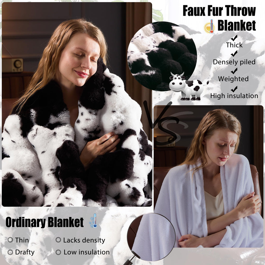 Faux Fur Throw Blanket for Couch, Fluffy Fuzzy Plush Bubble Blanket, Soft Warm Cozy Shaggy Rabbit Blanket, Luxury Decorative Gifts for Sofa Bedroom Living Room, 60x50inch (Beige)