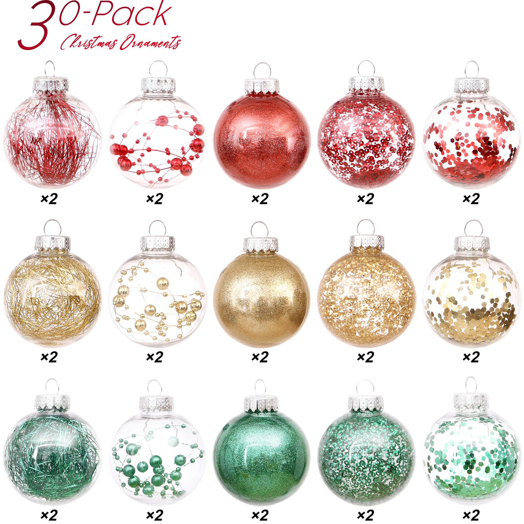 Sea Team Shatterproof Clear Plastic Christmas Ball Ornaments Decorative Xmas Balls Baubles Set with Stuffed Delicate Decorations (80mm/3.15 inch 20-Pack, Babyblue)