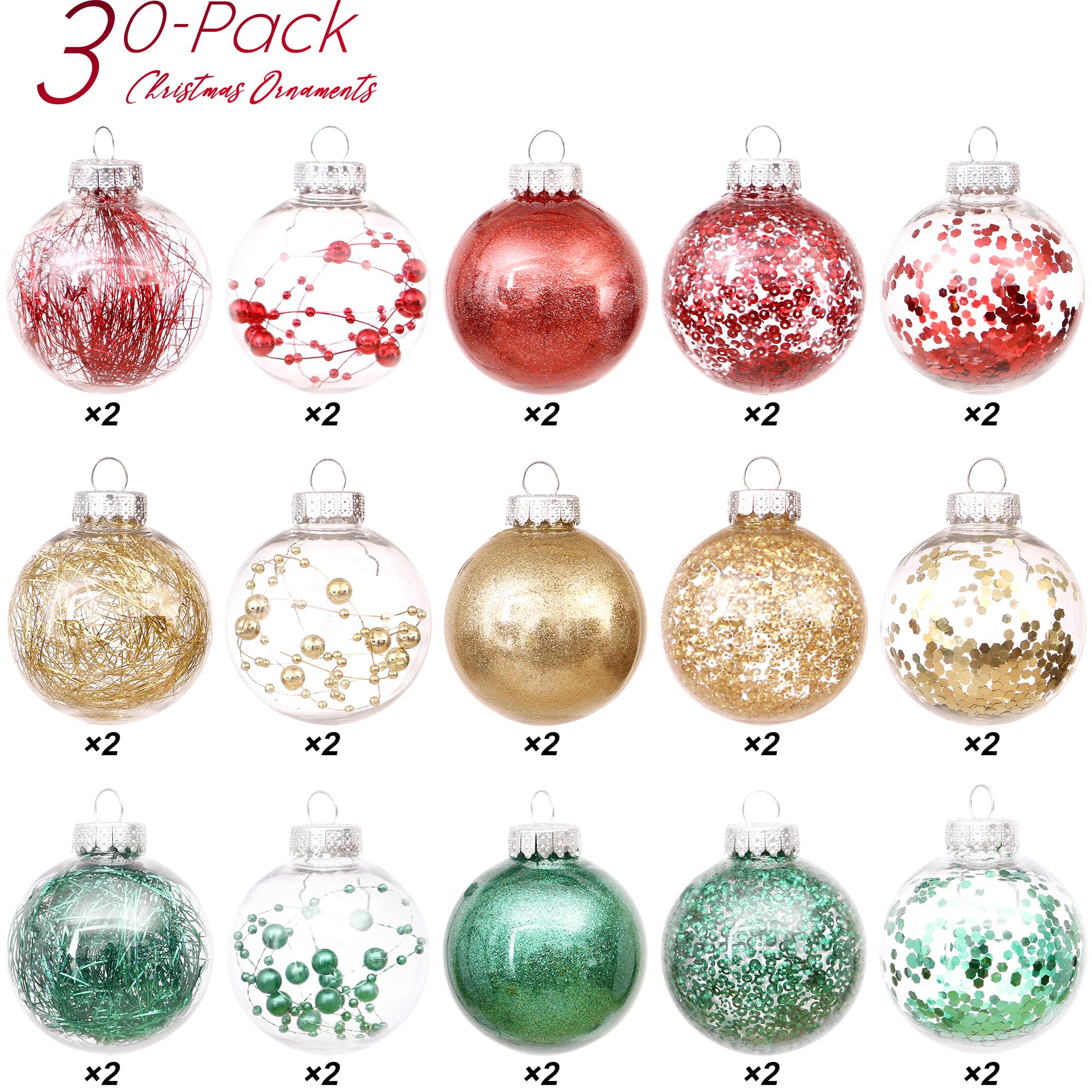 Sea Team Shatterproof Clear Plastic Christmas Ball Ornaments Decorative Xmas Balls Baubles Set with Stuffed Delicate Decorations (80mm/3.15 inch 20-Pack, Babyblue)
