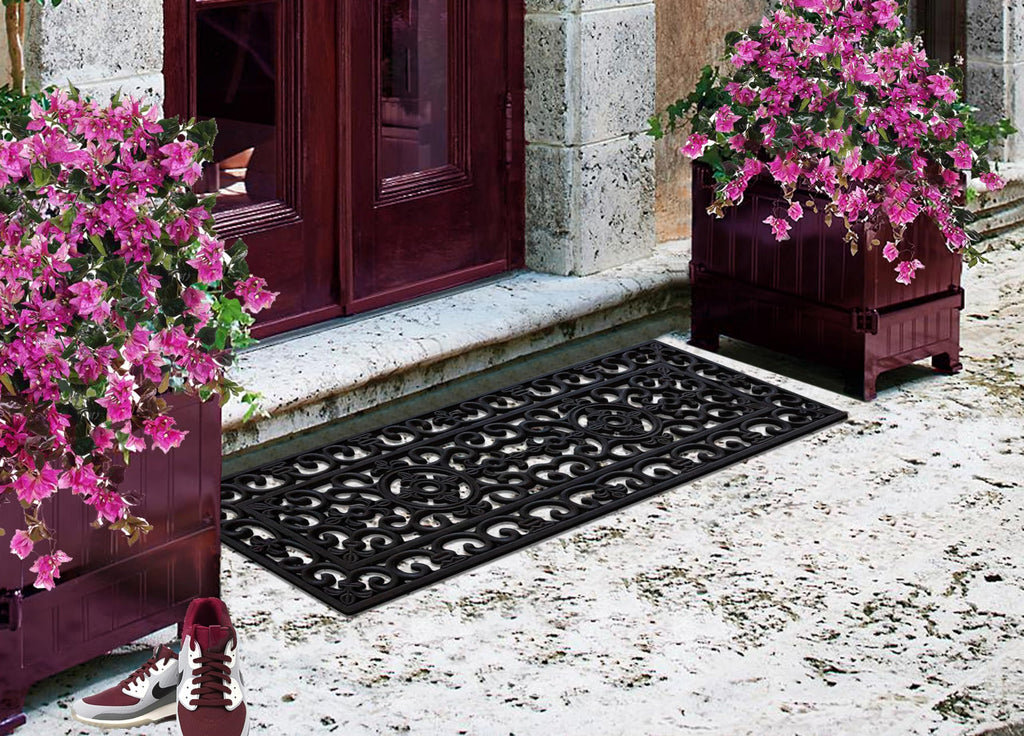 A1 Home Collections 19-LB Heavy Duty Rubber Doormat 24"×57" - Won't Blow Away | Outside Front Door Mat, Mud Dirt Scraper, Non-Slip Drainage Mat for Entryway Patio Garage, All-Weather, 100% Rubber Mats