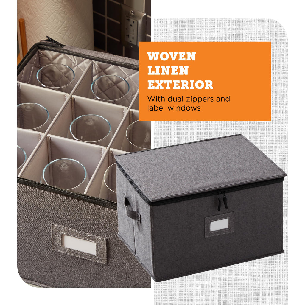 storageLAB Wine Glass Storage Containers, Hard Shell Organizer for Stemware and Glassware Sets, Stackable Wine Glass Storage Box with Dividers for Kitchen and Moving Supplies - 1 Pack, Cream