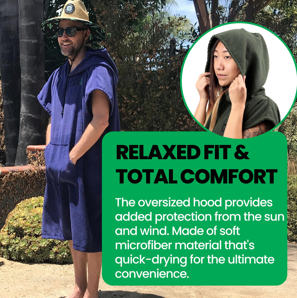 COR Surf Poncho Changing Towel Robe with Hood and Front Pocket | Thick Quick Dry Microfiber Wetsuit Poncho Towel for Surfing Beach Pool Swim (Medium, Cobalt)