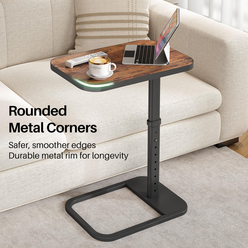 Kitstorack TV Tray Table, Adjustable Height & Rounded Metal Corners, Snack Table for Couch, Sofa, Bed, Chair, Living Room, C Shaped End Side Table for Eating, Dinner or Laptop, Small Spaces, Black
