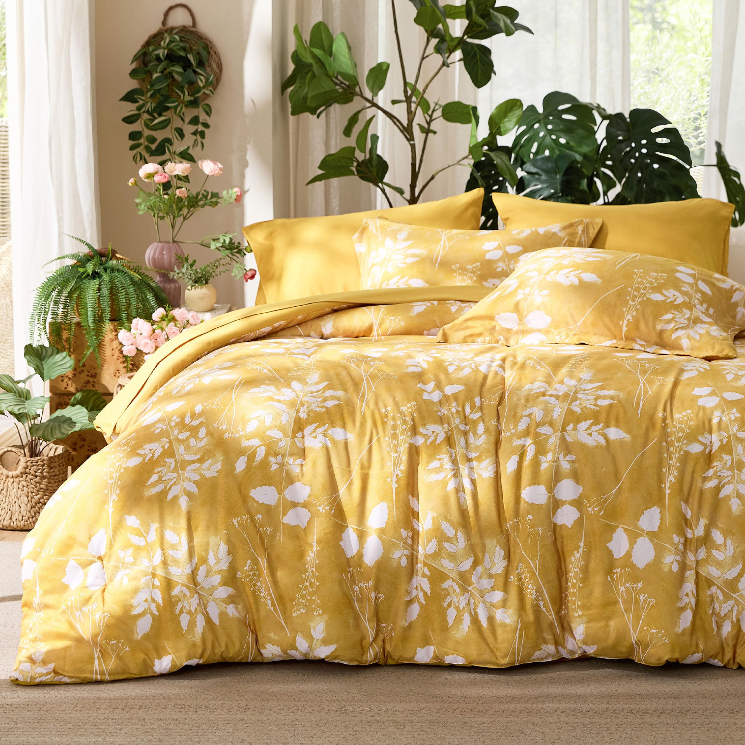 Bedsure Twin Comforter Set - 5 Pieces Floral Sage Green Soft Bedding Sets, Twin Bed in a Bag with Botanical Flowers Comforter, Sheets, Pillowcase & Sham