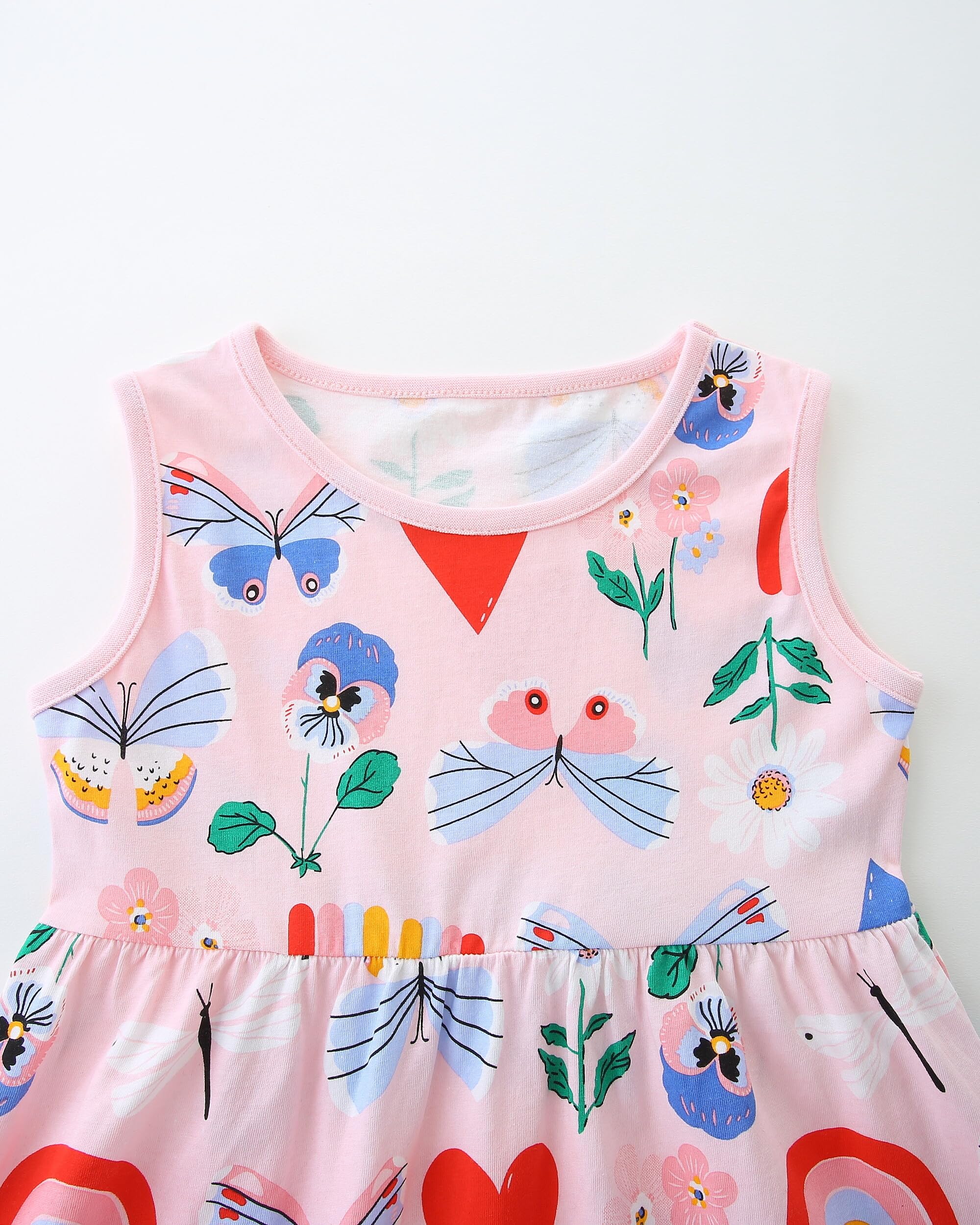 HILEELANG Little Girls Cotton Dress Sleeveless Casual Summer Sundress Flower Printed Jumper Skirt