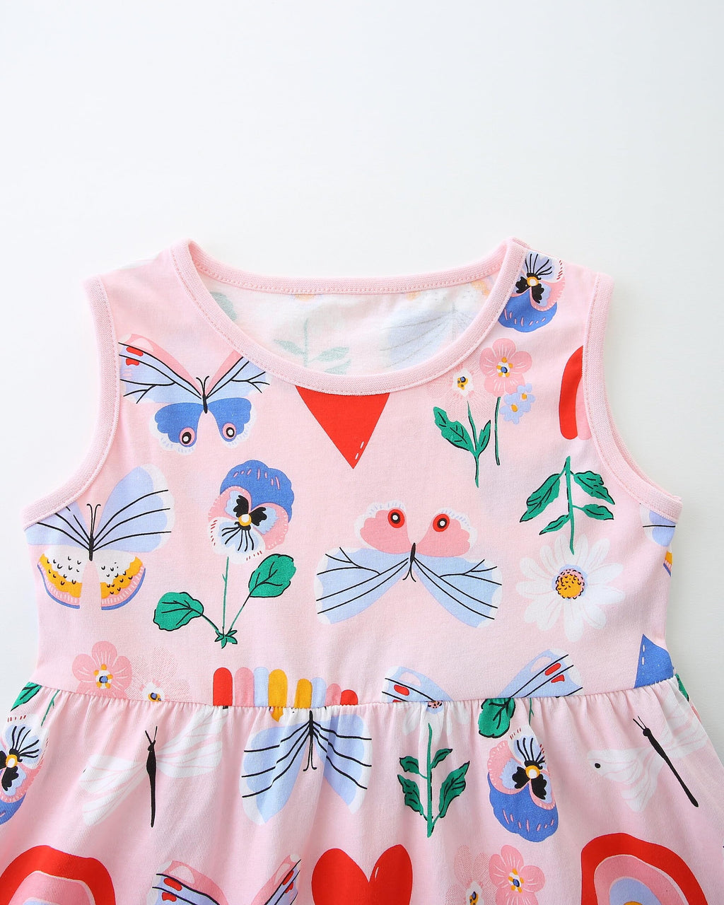 HILEELANG Little Girls Cotton Dress Sleeveless Casual Summer Sundress Flower Printed Jumper Skirt