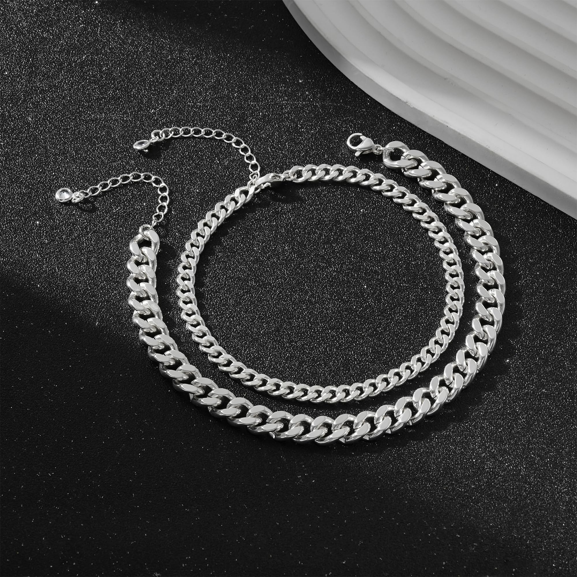 Freekiss Sterling Silver Ankle Bracelets for Women: Dainty Layered Waterproof Anklet for Women Adjustable Womens Anklet Set Stackable Figaro Beaded Cuban Link Anklets Beach Jewelry for Women