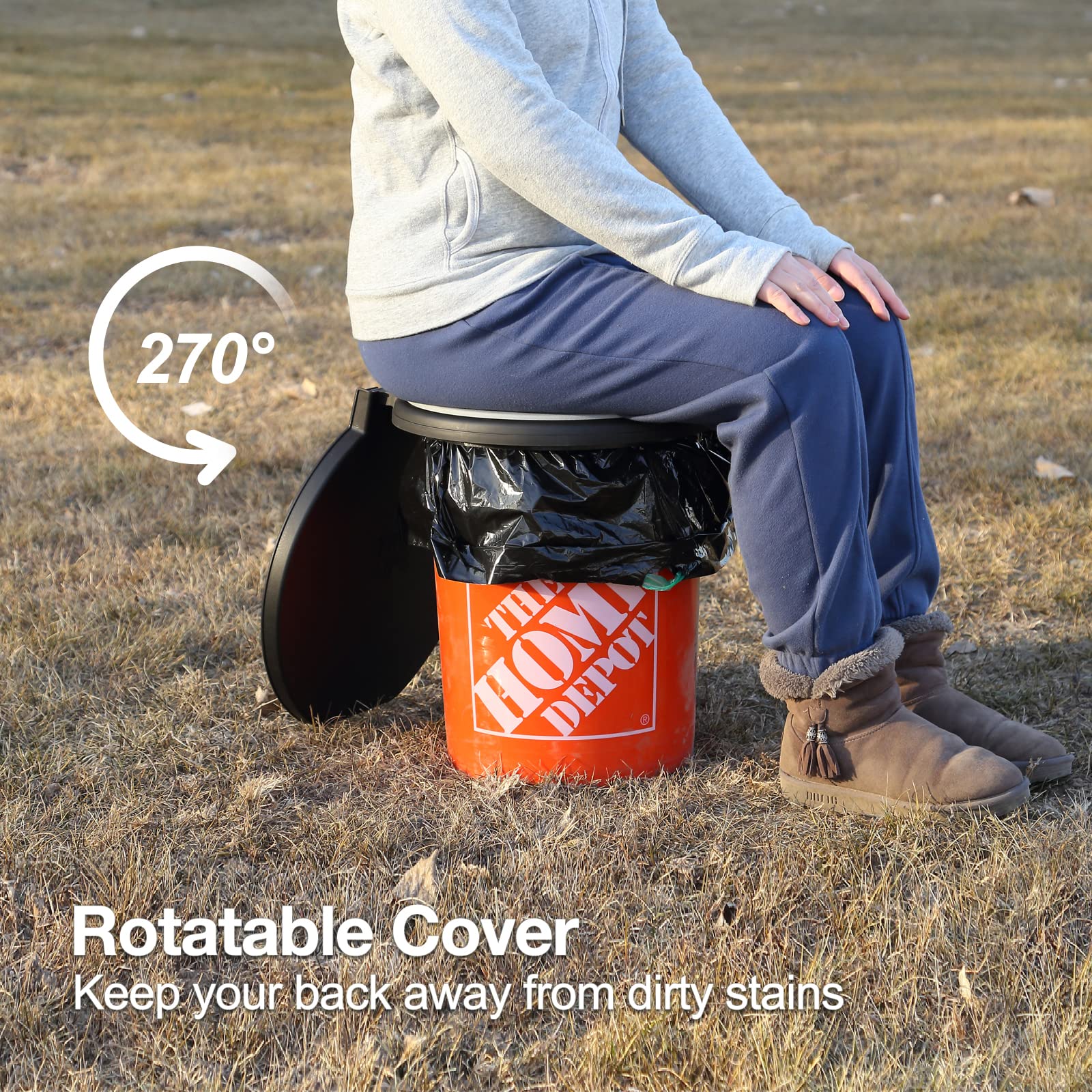 TRIPTIPS Portable Toilet with Soft Cushion, 5 Gallon Rotatable Lid, Adults and Kids Camping Toilet Seat for 5 Gal Bucket
