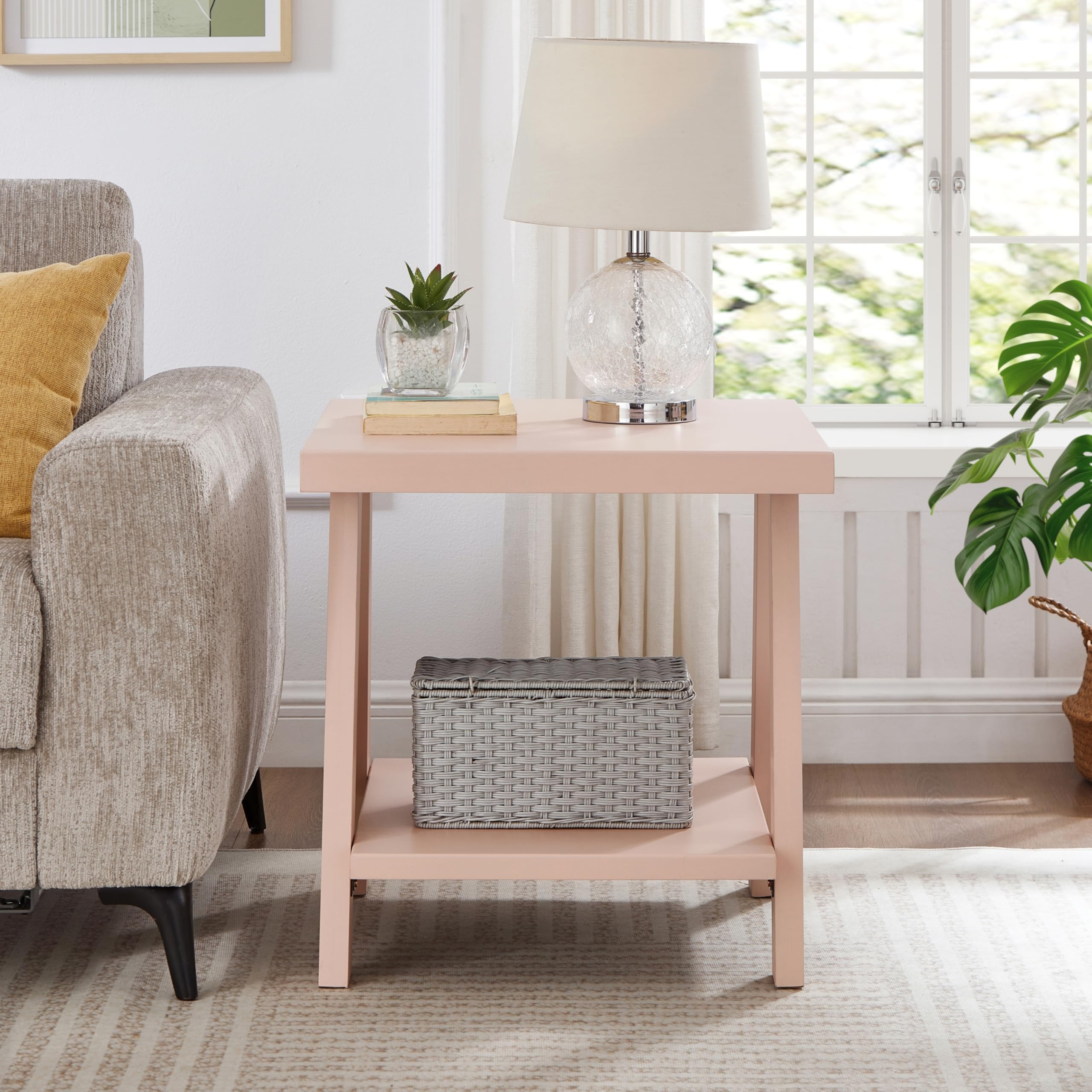 Roundhill Furniture Athens Contemporary Replicated Wood Shelf End Table in Black Finish