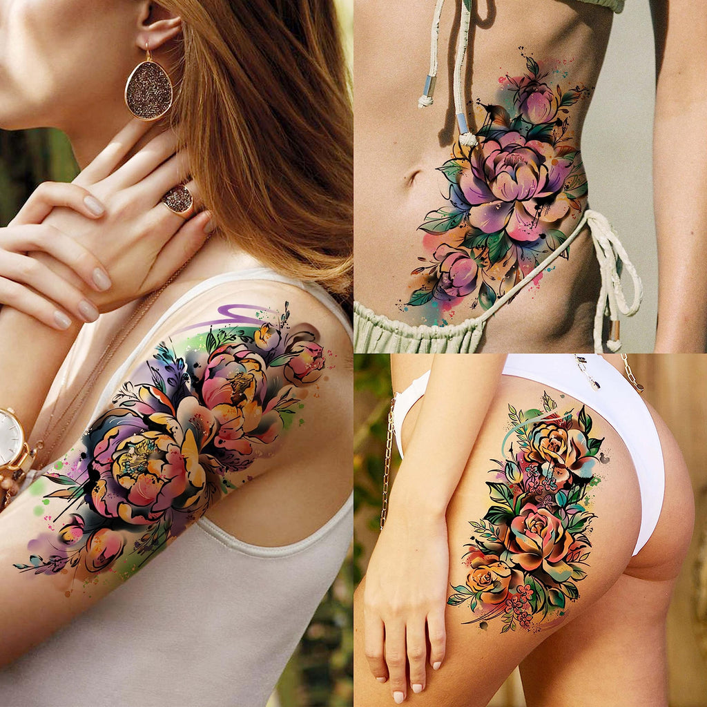 EGMBGM 52 Sheets Tiny Small Temporary Tattoos For Kids Boys Girls, Tribal Animals Butterfly Anchor Compass Tattoo Stickers For Men Women, 3D Cute Flower Fake Face Tatoo Kits Sets For Neck Arm Hands