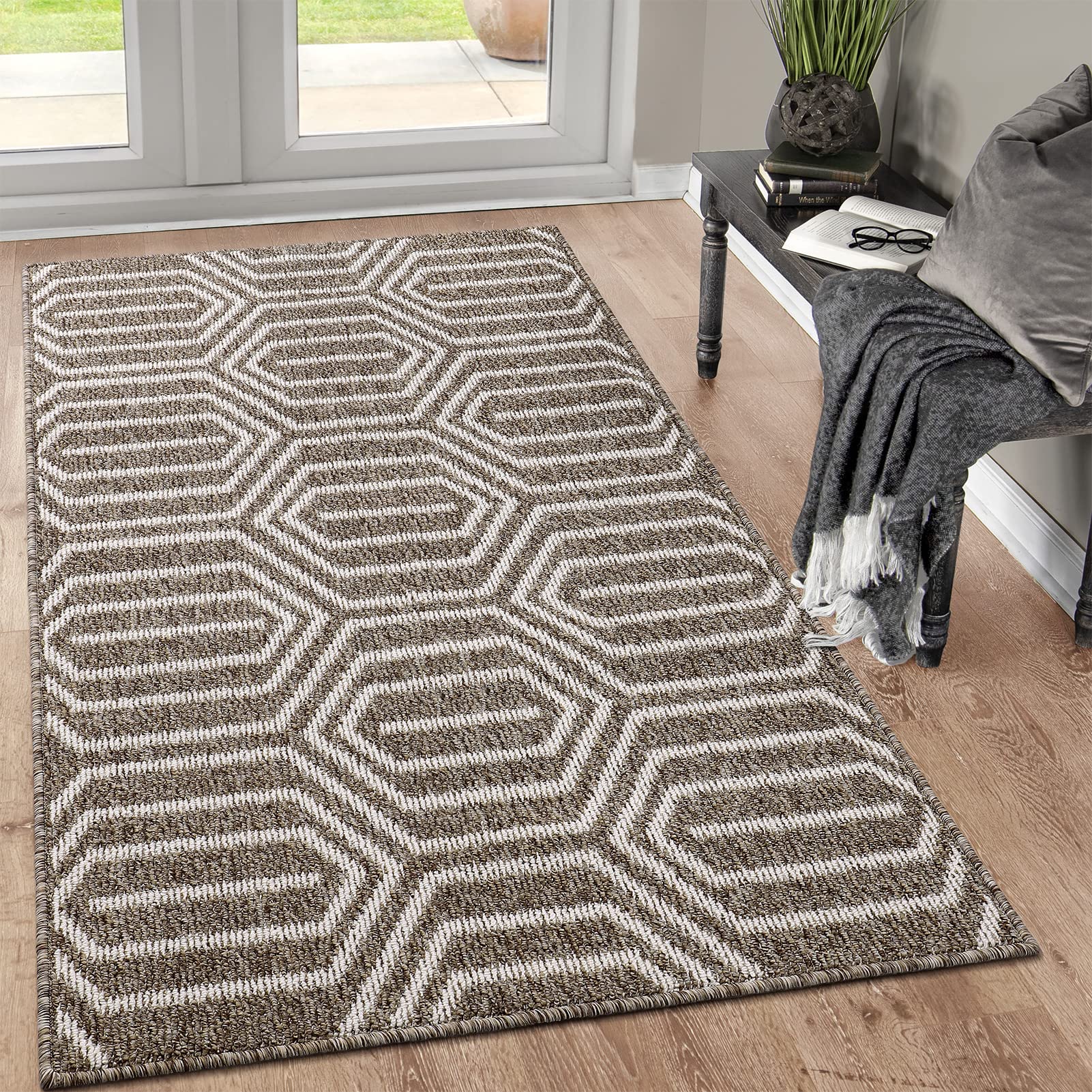 Indoor Doormat 24"x 36", Absorbent Front Back Door Mat Floor Mats, Rubber Backing Non Slip Door Mats Inside Mud Dirt Trapper Entrance Door Rug Carpet, Machine Washable Low Profile-Brown Time Cloister