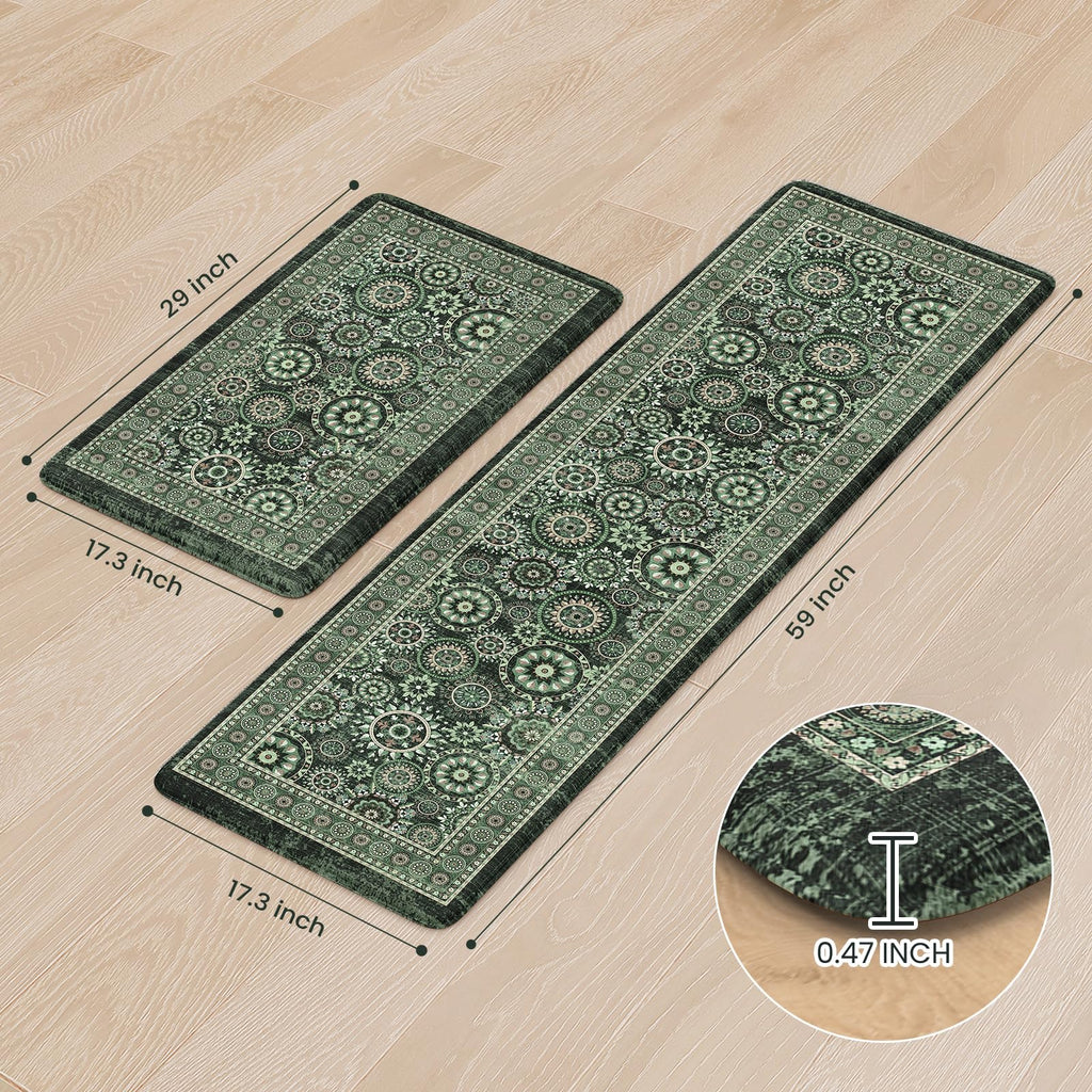 KIMODE Anti Fatigue Kitchen Mats 17"x47"+17"x29", Farmhouse Kitchen Rugs Sets of 2, Cushioned Non Skid Kitchen Mats for Floor, Comfort Kitchen Floor Mats for Sink Laundry Desk Black