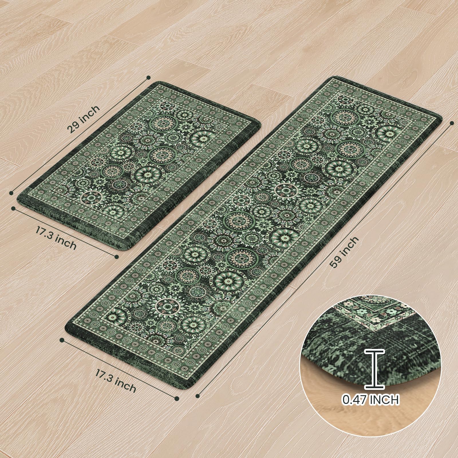 KIMODE Anti Fatigue Kitchen Mats 17"x47"+17"x29", Farmhouse Kitchen Rugs Sets of 2, Cushioned Non Skid Kitchen Mats for Floor, Comfort Kitchen Floor Mats for Sink Laundry Desk Black