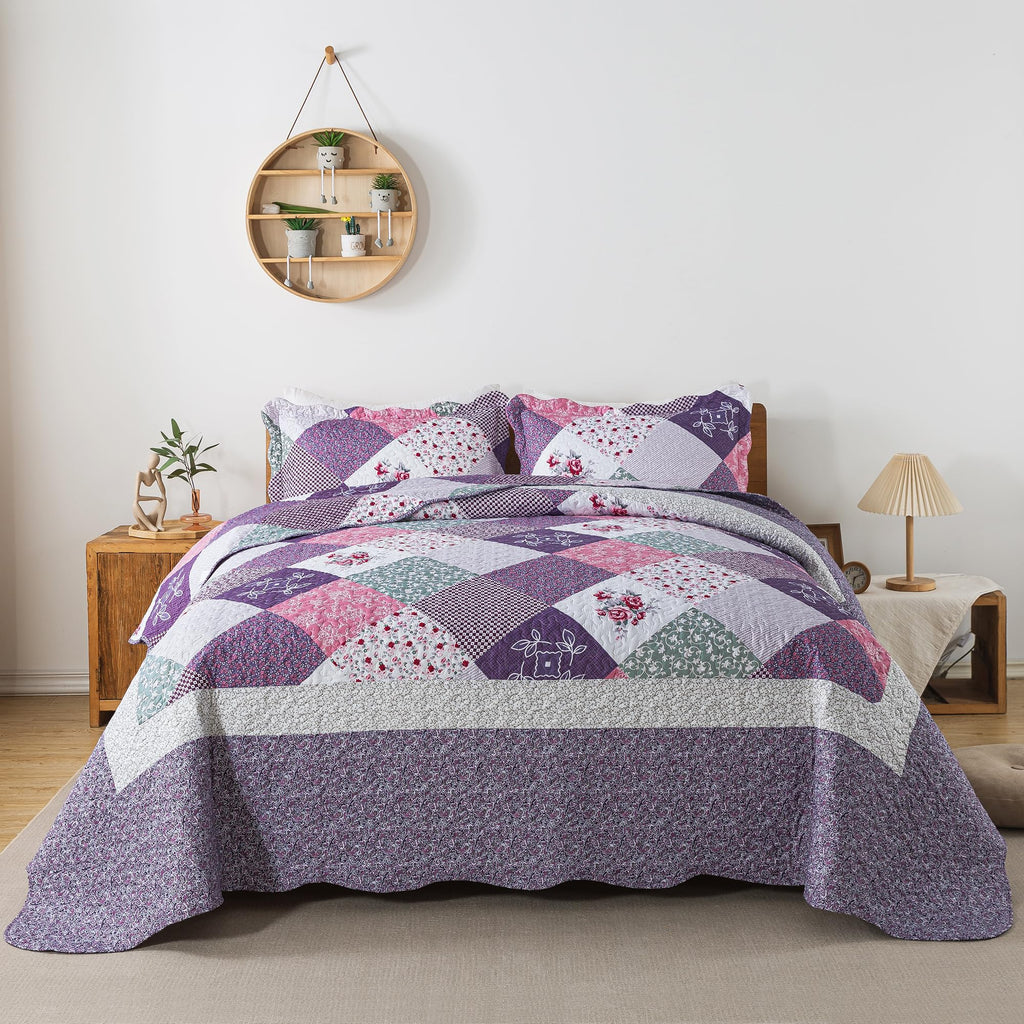 HoneiLife Quilt Sets Twin Size - 2 Piece Microfiber Quilts Reversible Bedspreads Patchwork Coverlets Floral Bedding Set All Season Quilts with Blue and White Porcelain Pattern