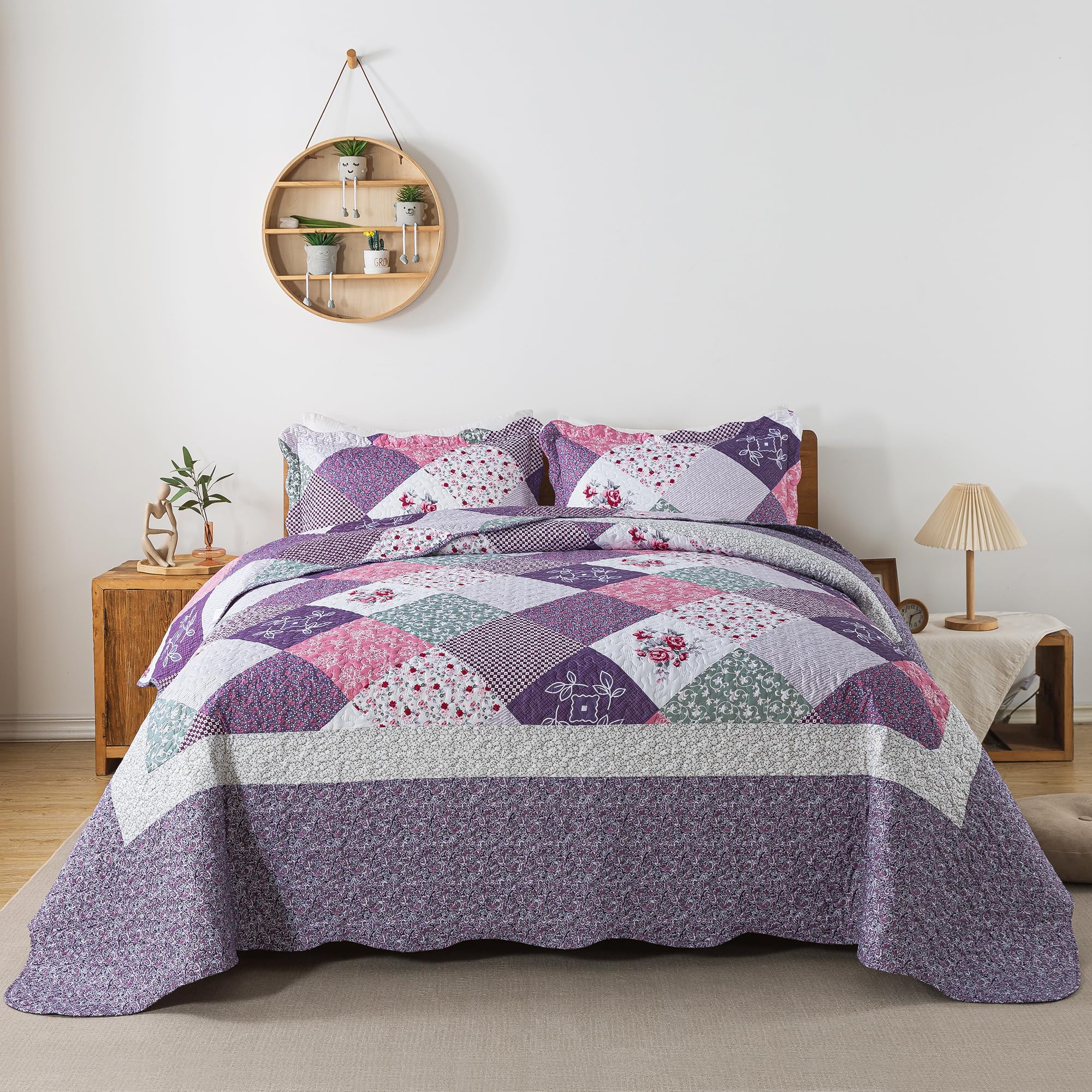 HoneiLife Quilt Sets Twin Size - 2 Piece Microfiber Quilts Reversible Bedspreads Patchwork Coverlets Floral Bedding Set All Season Quilts with Blue and White Porcelain Pattern